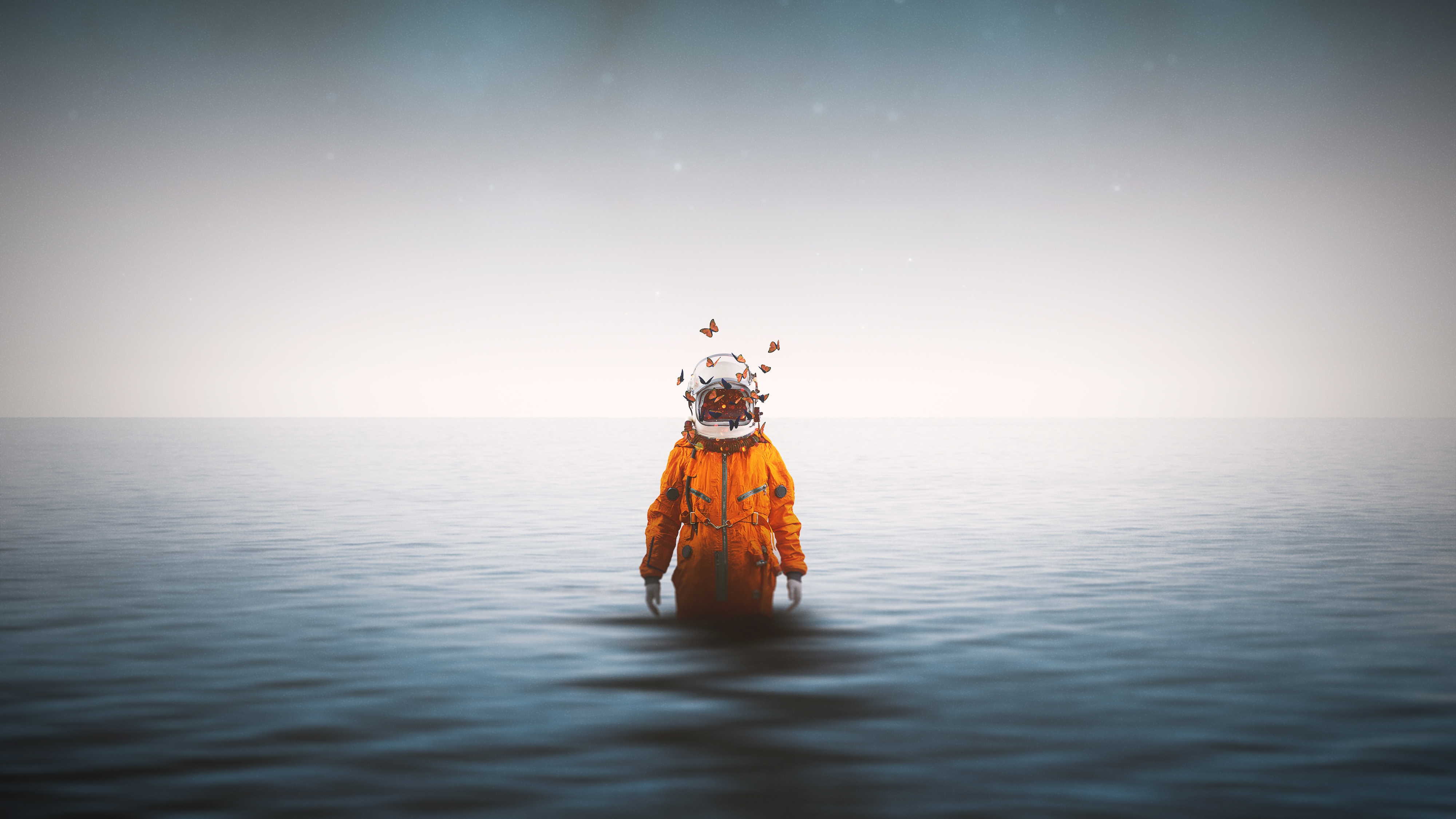 Wallpapers surreal horizon orange suit on the desktop