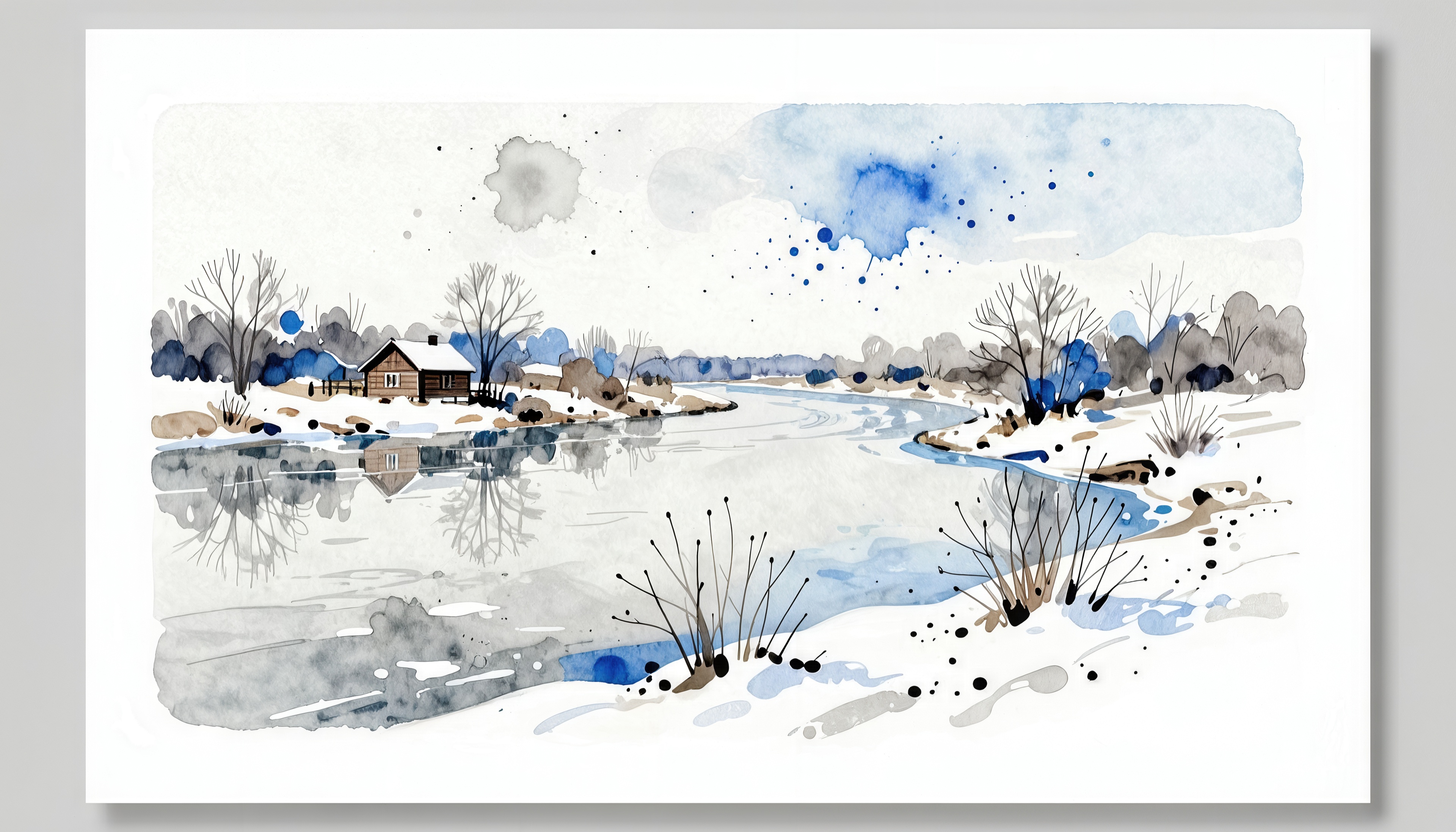 Wallpapers watercolor winter landscape river on the desktop
