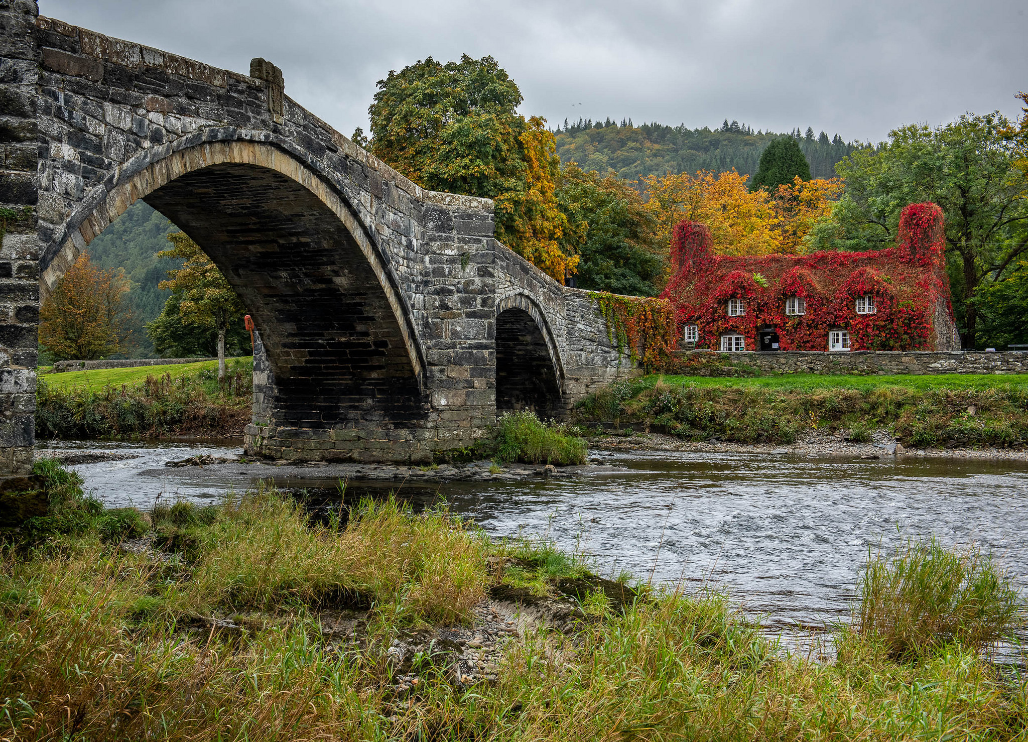 Wallpapers bridge River Conwy Tea house on the desktop