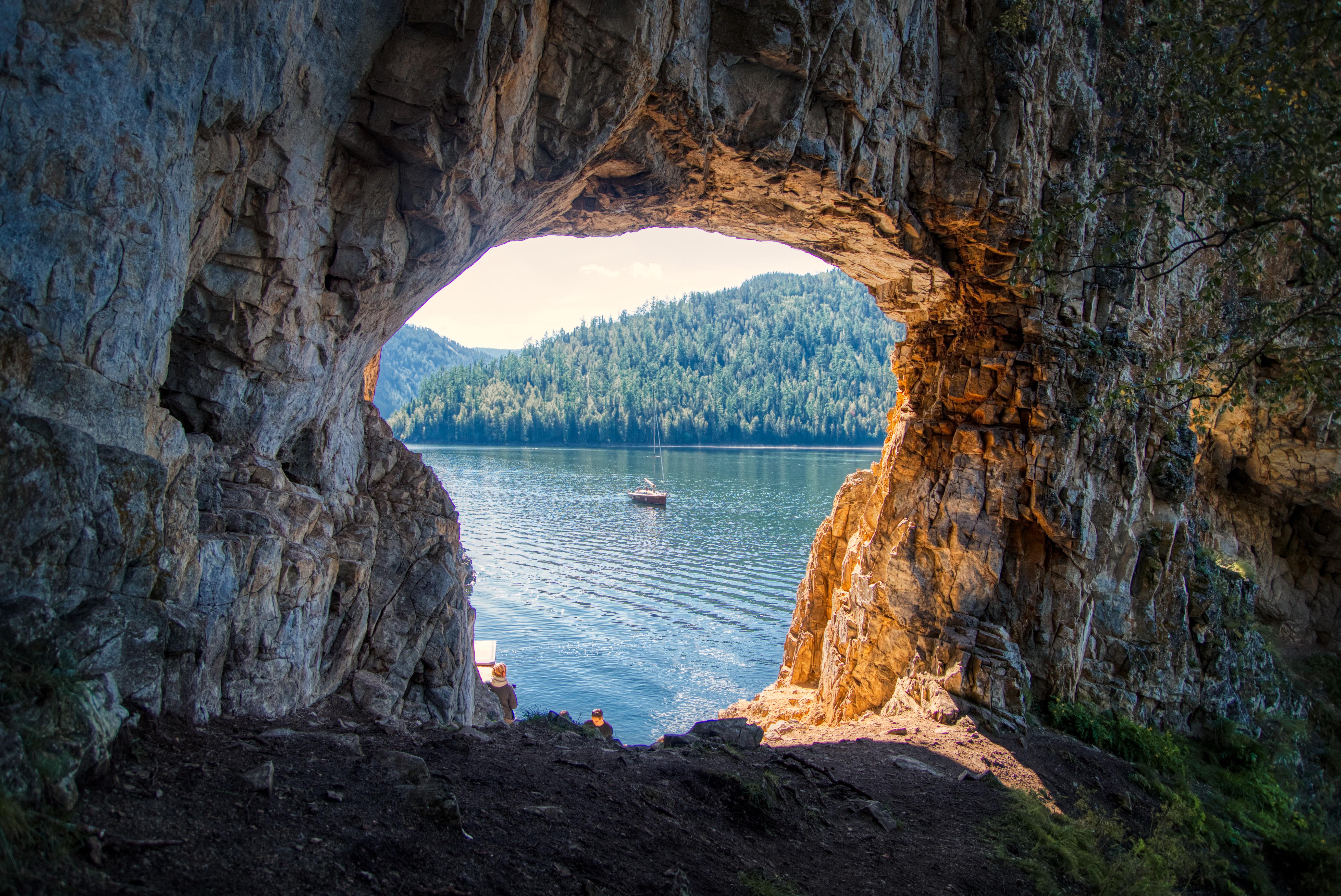 View of the Yenisei through a hole in the rock
