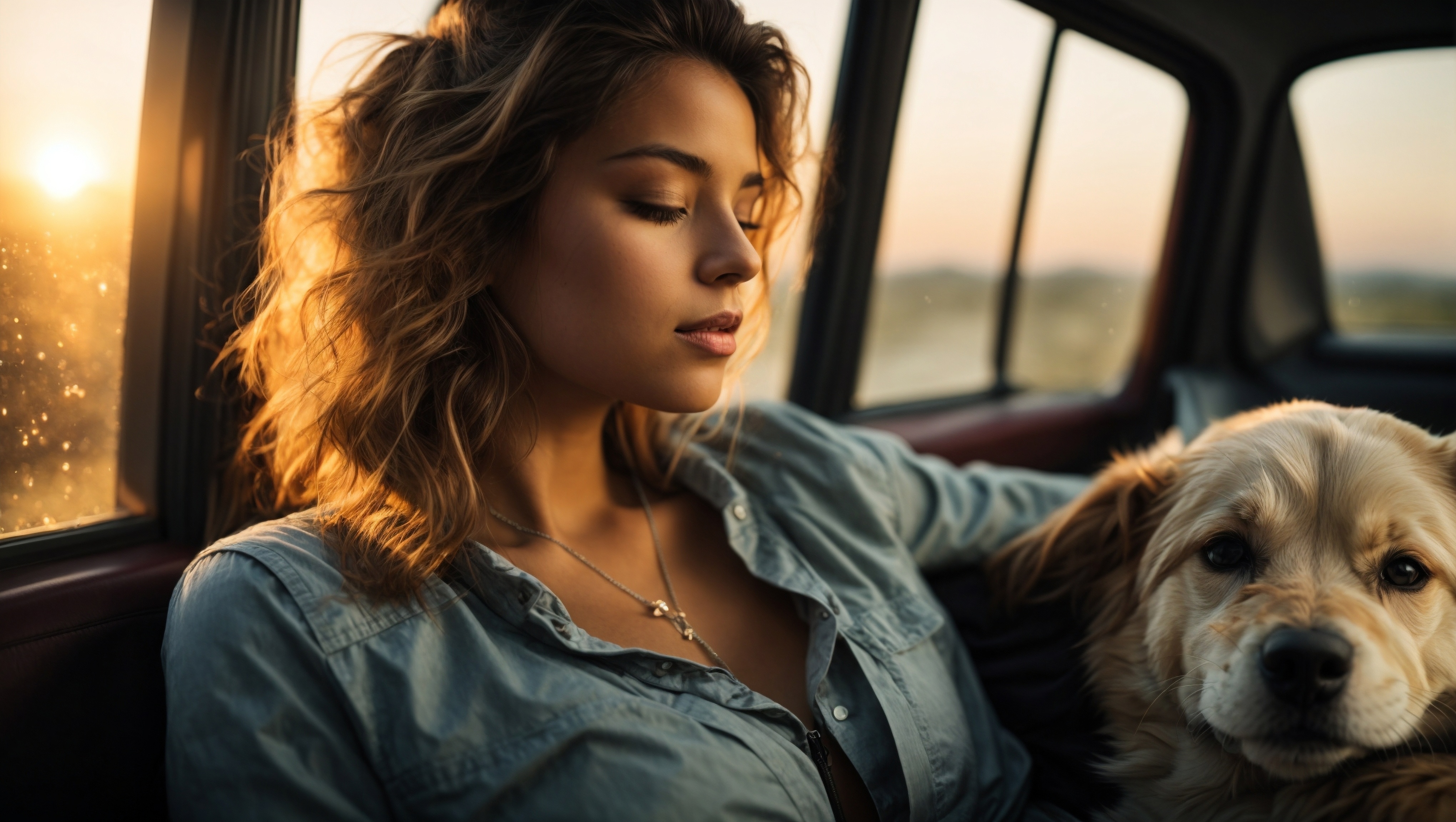 Женщина смотрит в окно на свою собаку