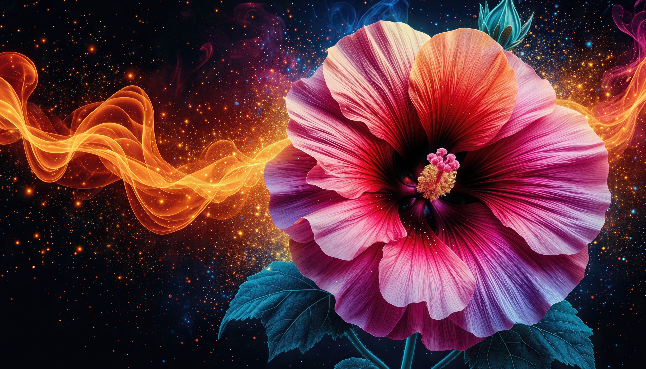 Бесплатное фото Гибискус на фоне абстрактного космоса.