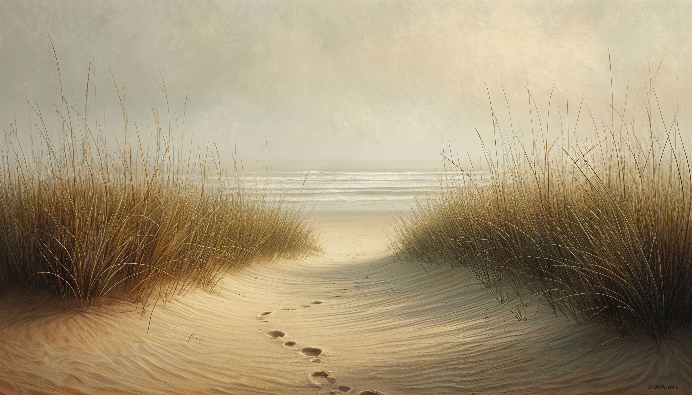 Бесплатное фото Песчаная тропа среди трав ведёт к спокойному морскому горизонту.