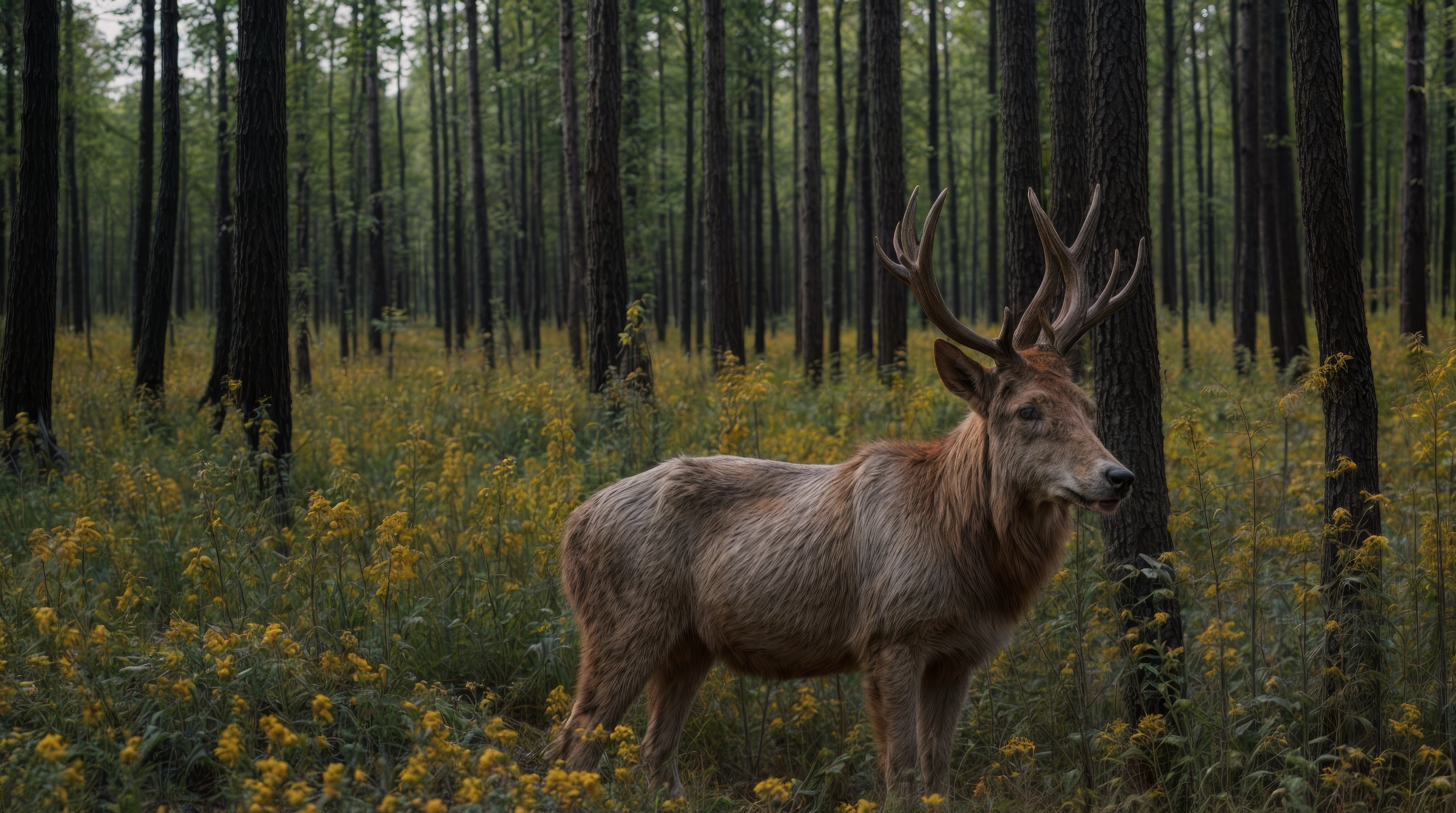 Бесплатное фото Антилопа с огромными рогами стоит в лесу.