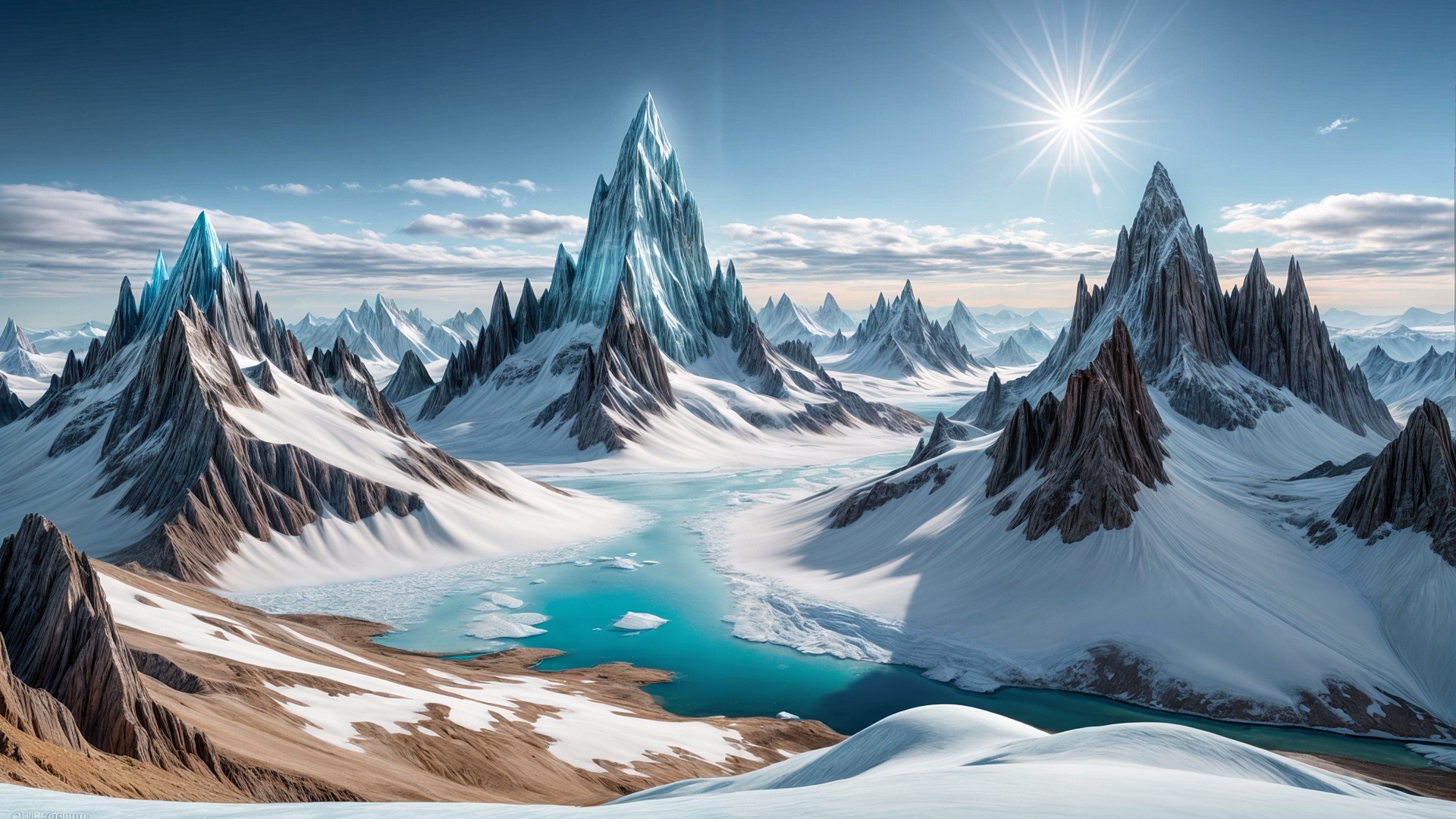 Бесплатное фото Снежный горный пейзаж и солнце