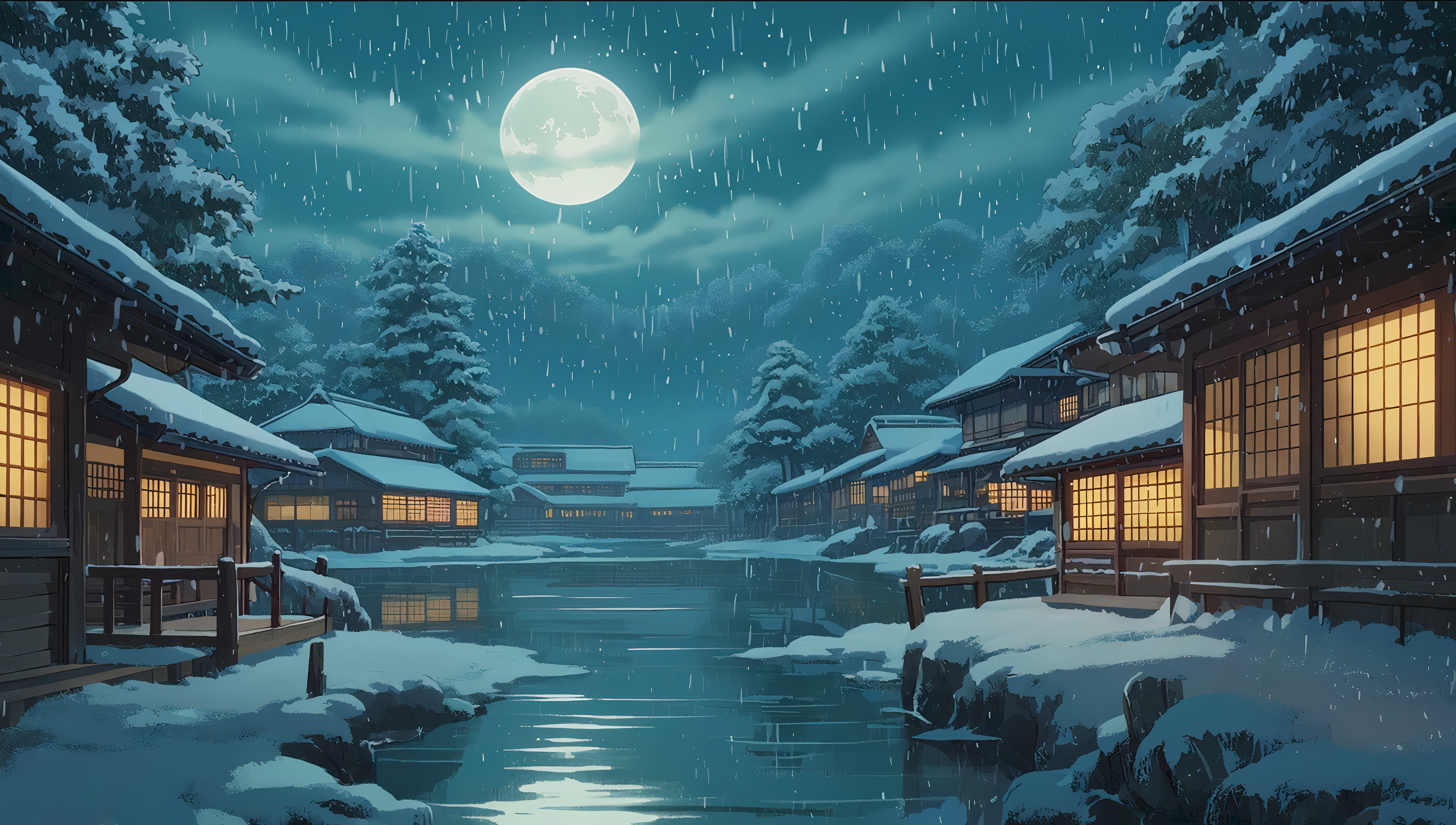 Бесплатное фото Обои на рабочий стол, пейзаж с видом на вечернийгород при луне