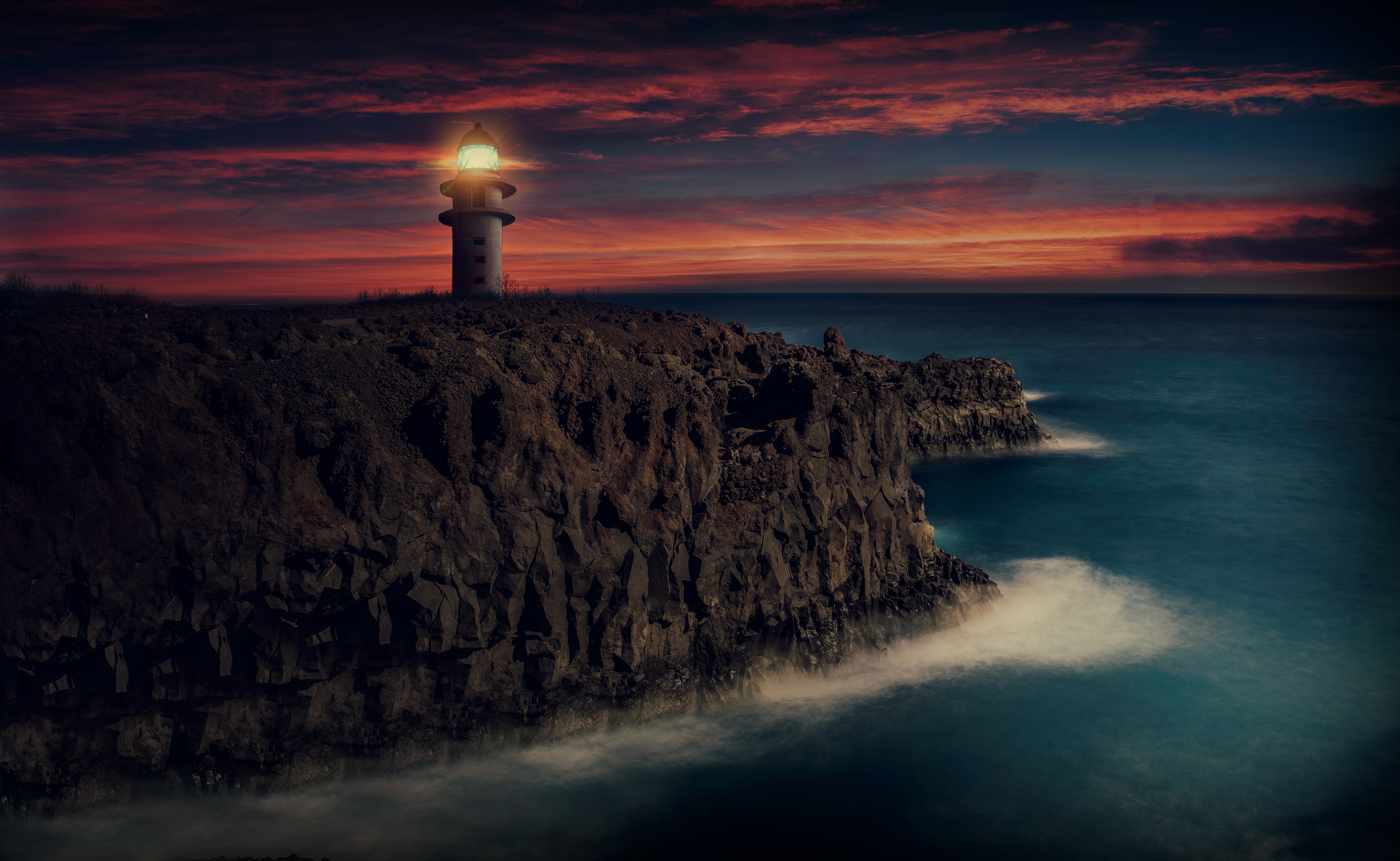 Wallpapers wallpaper lighthouse sunset ocean on the desktop