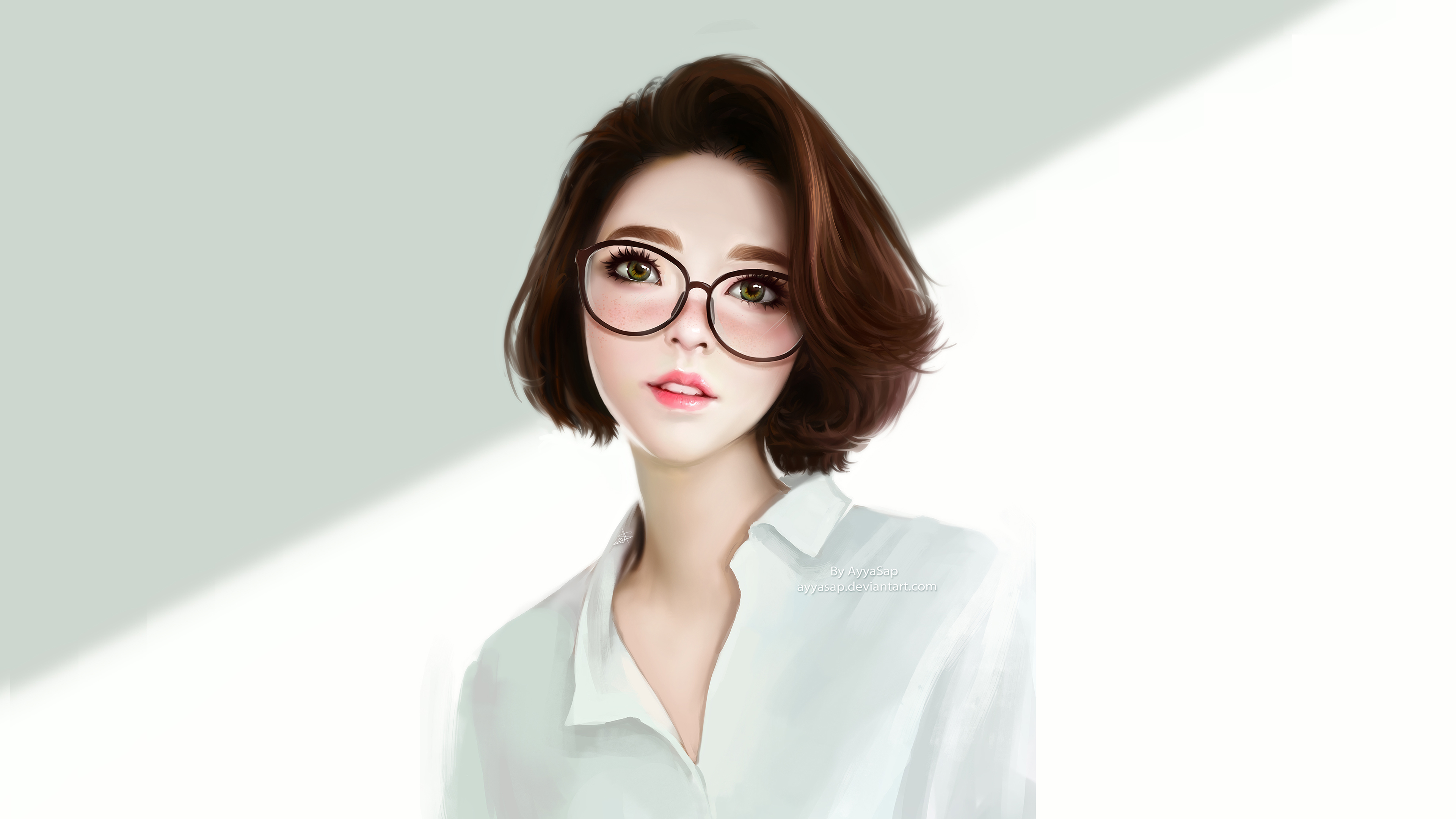 Wallpapers glasses digital art anime girl on the desktop