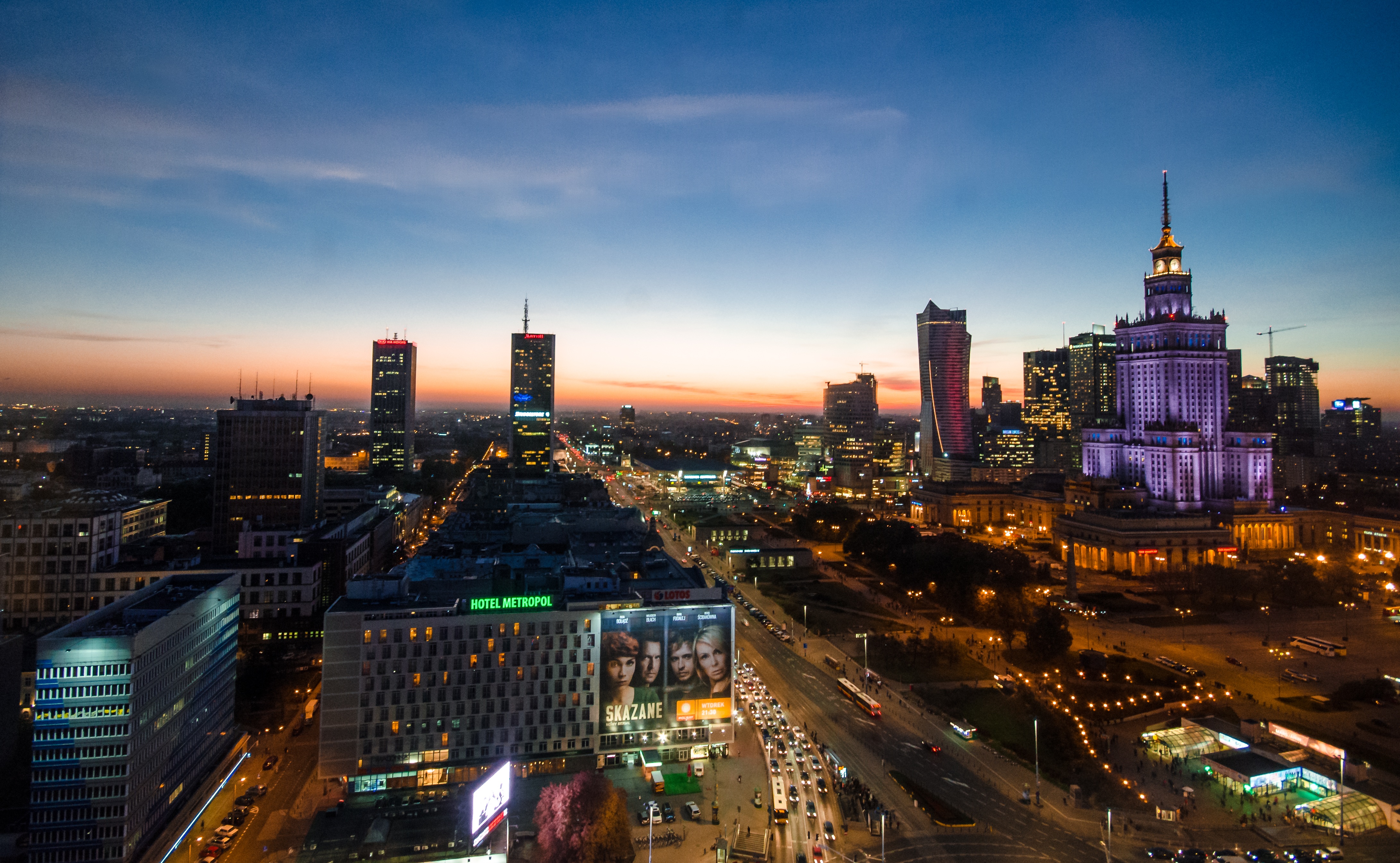 Free photo Night City in Poland Warsaw