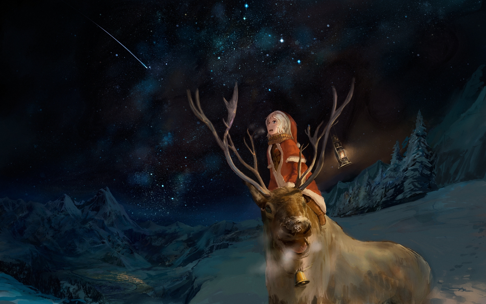 Wallpapers illustration deer night on the desktop