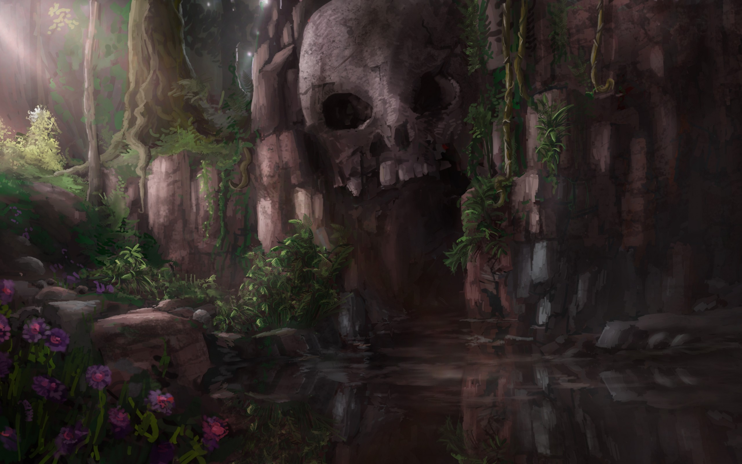 Wallpapers lake rock skull on the desktop