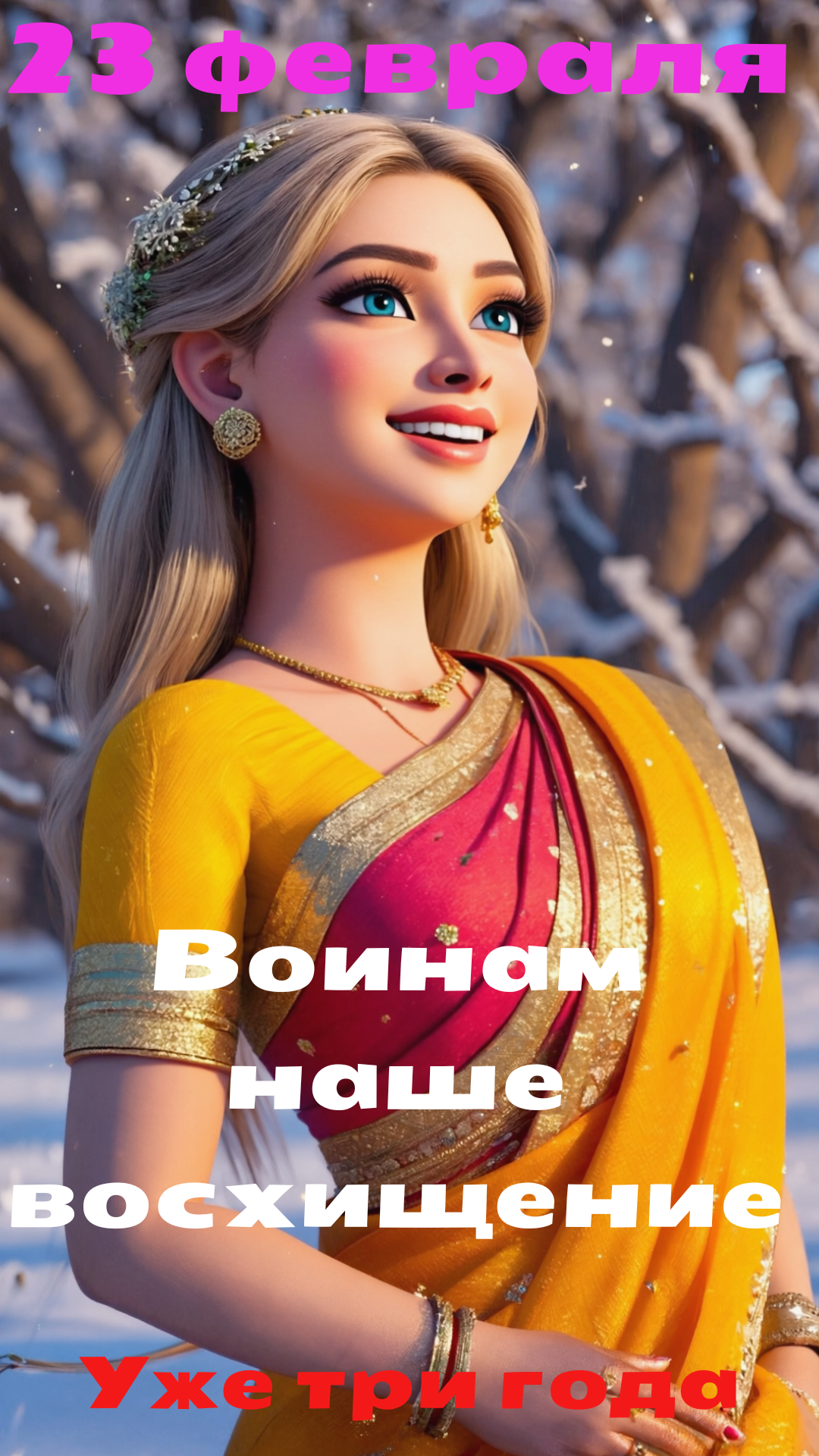 Бесплатная открытка Поздравительная открытка с 23 февраля, девушка дарит восхищение воинам уже три года