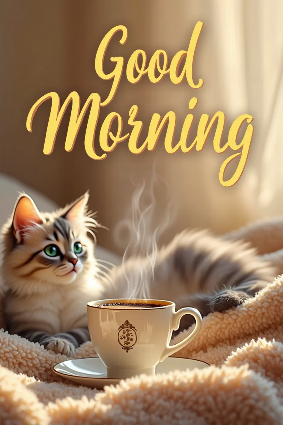 Бесплатная открытка Открытка Good Morning с кошечкой