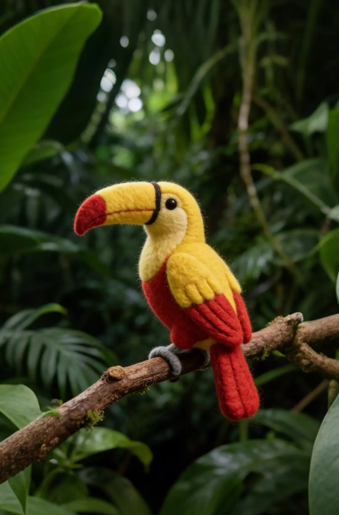 Бесплатное фото Декоративная фигурка тукана, выполненная в технике сухого валяния из шерсти.