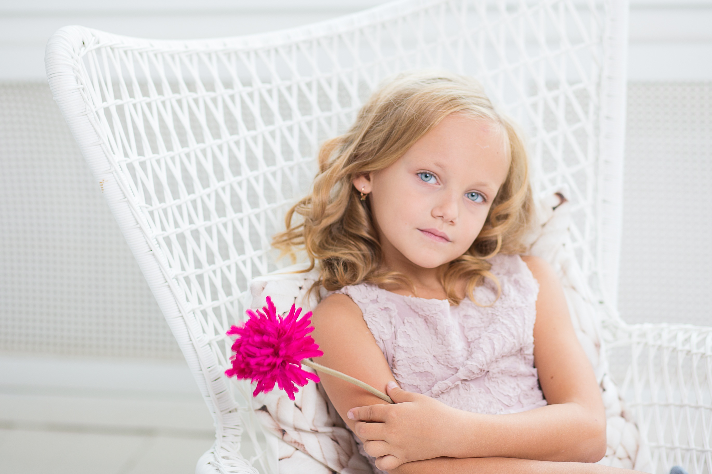 Wallpapers child blonde hair pink flower on the desktop