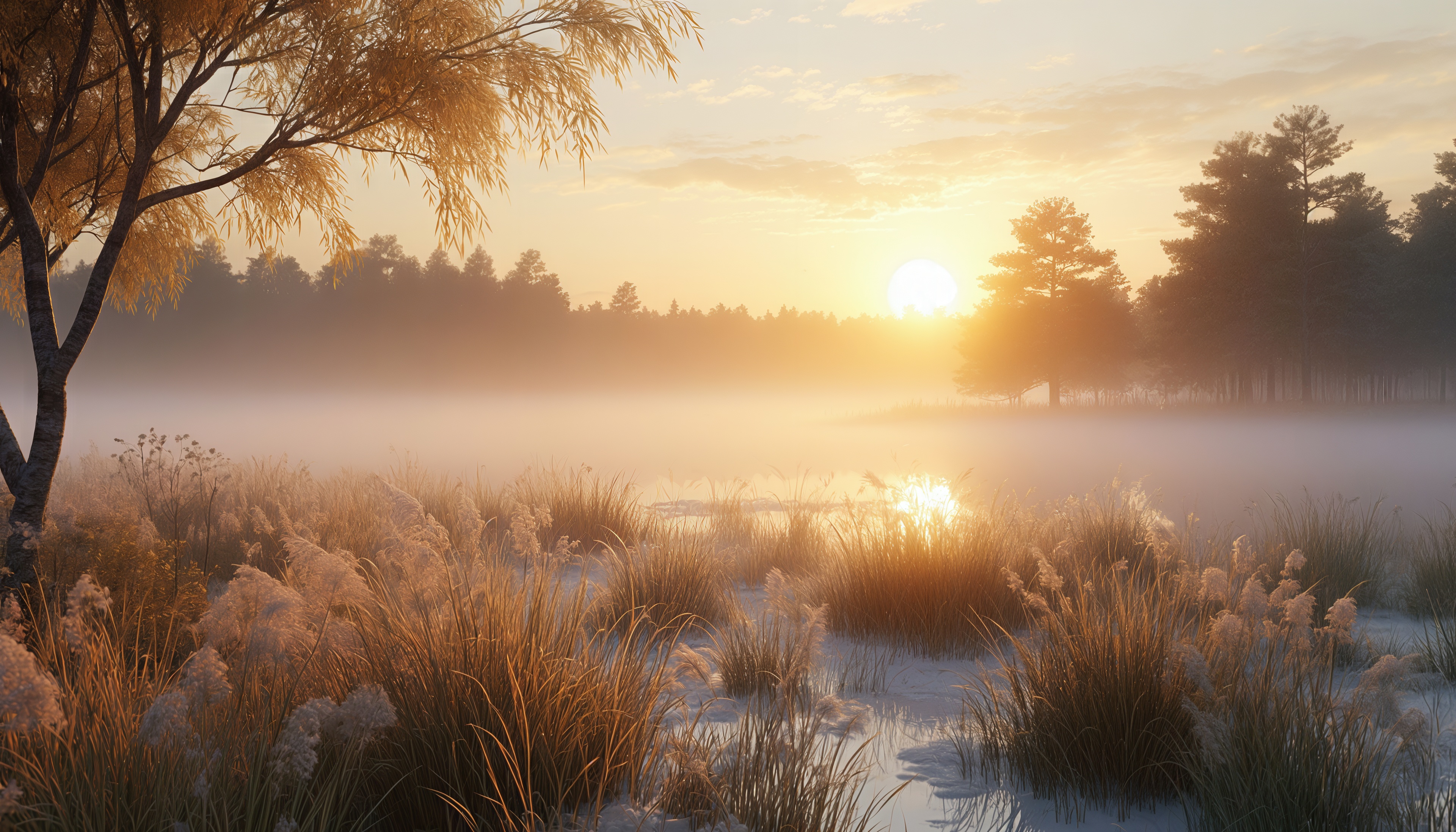 Wallpapers dawn fog nature on the desktop