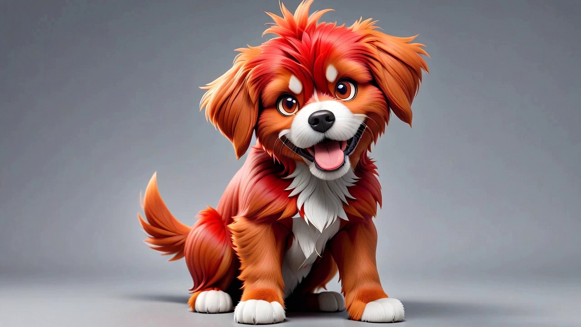 Бесплатное фото Рыжая смешная собака на сером фоне
