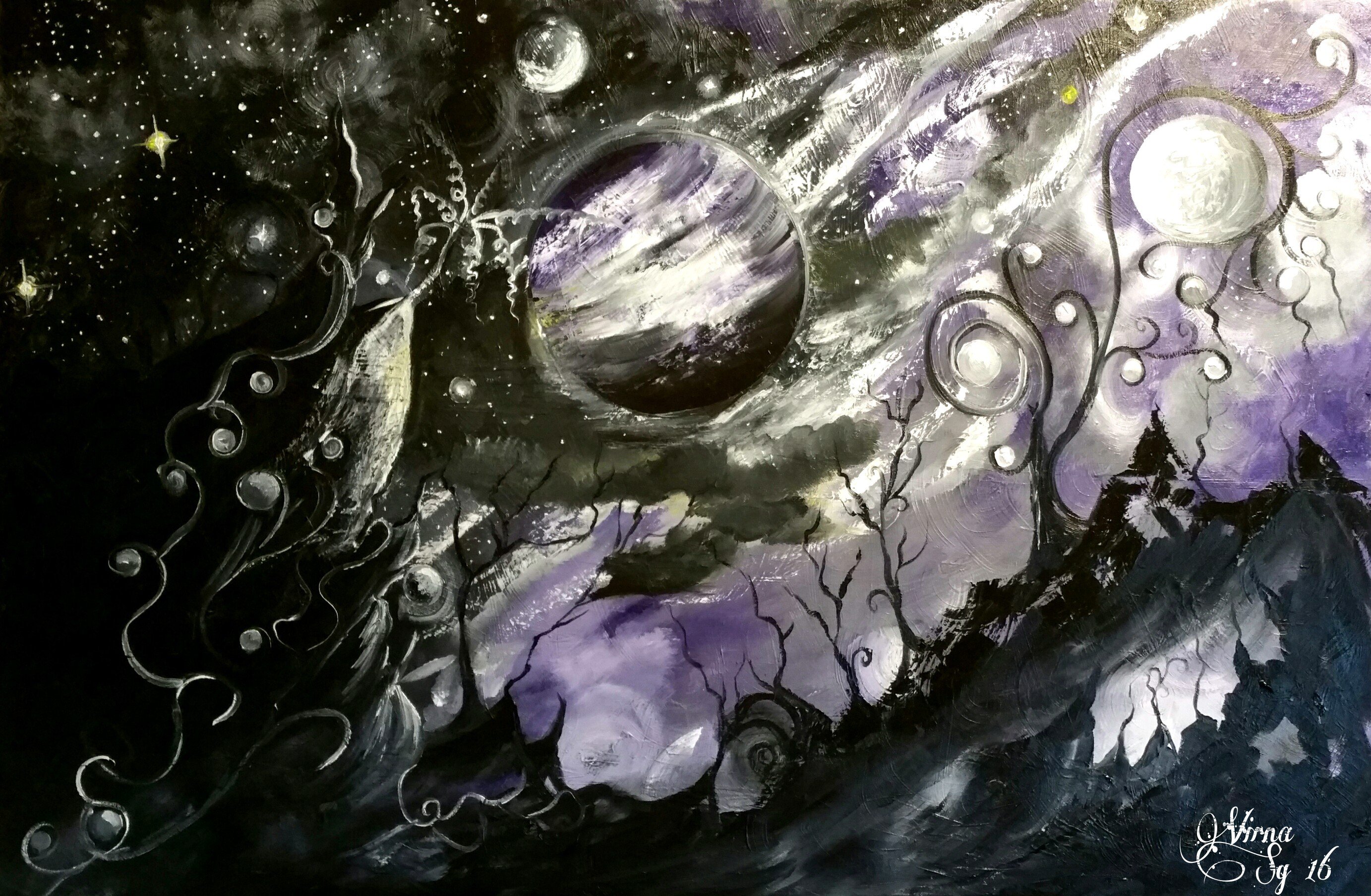 Wallpapers Moon night painting on the desktop