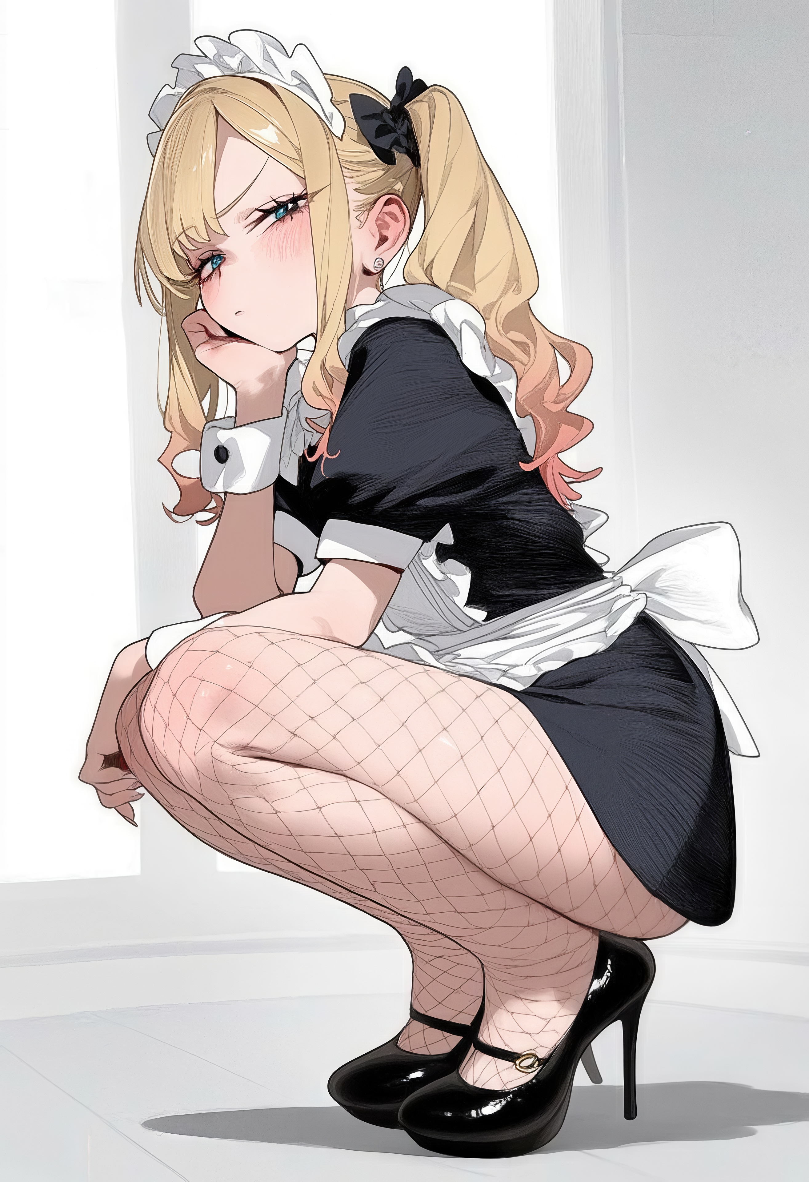 免费照片穿着女仆制服的动漫女孩摆出优雅的姿势.