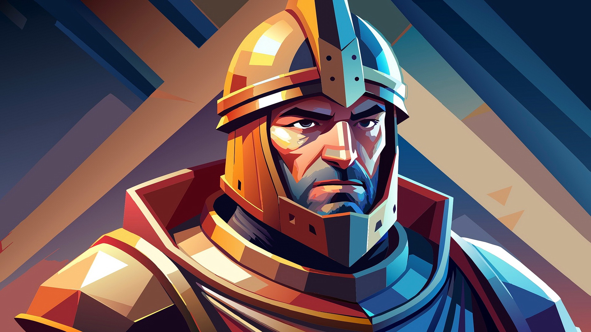 Drawing of a warrior in helmet and heavy armor