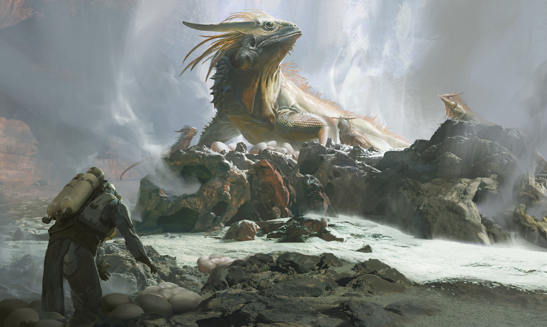 Обои яйца семья Wallpaper Giant Lizard на рабочий стол