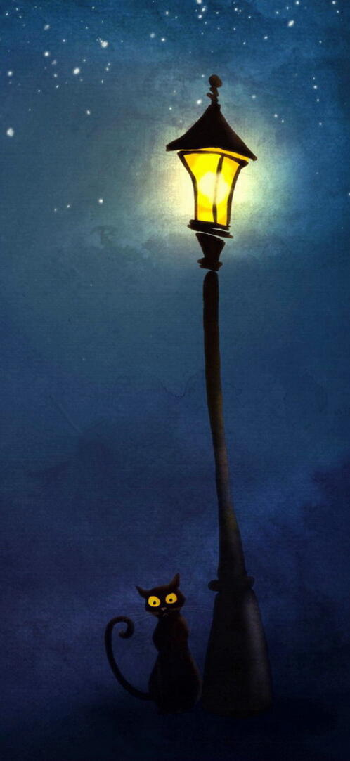 Бесплатное фото Рисунок кота ночью