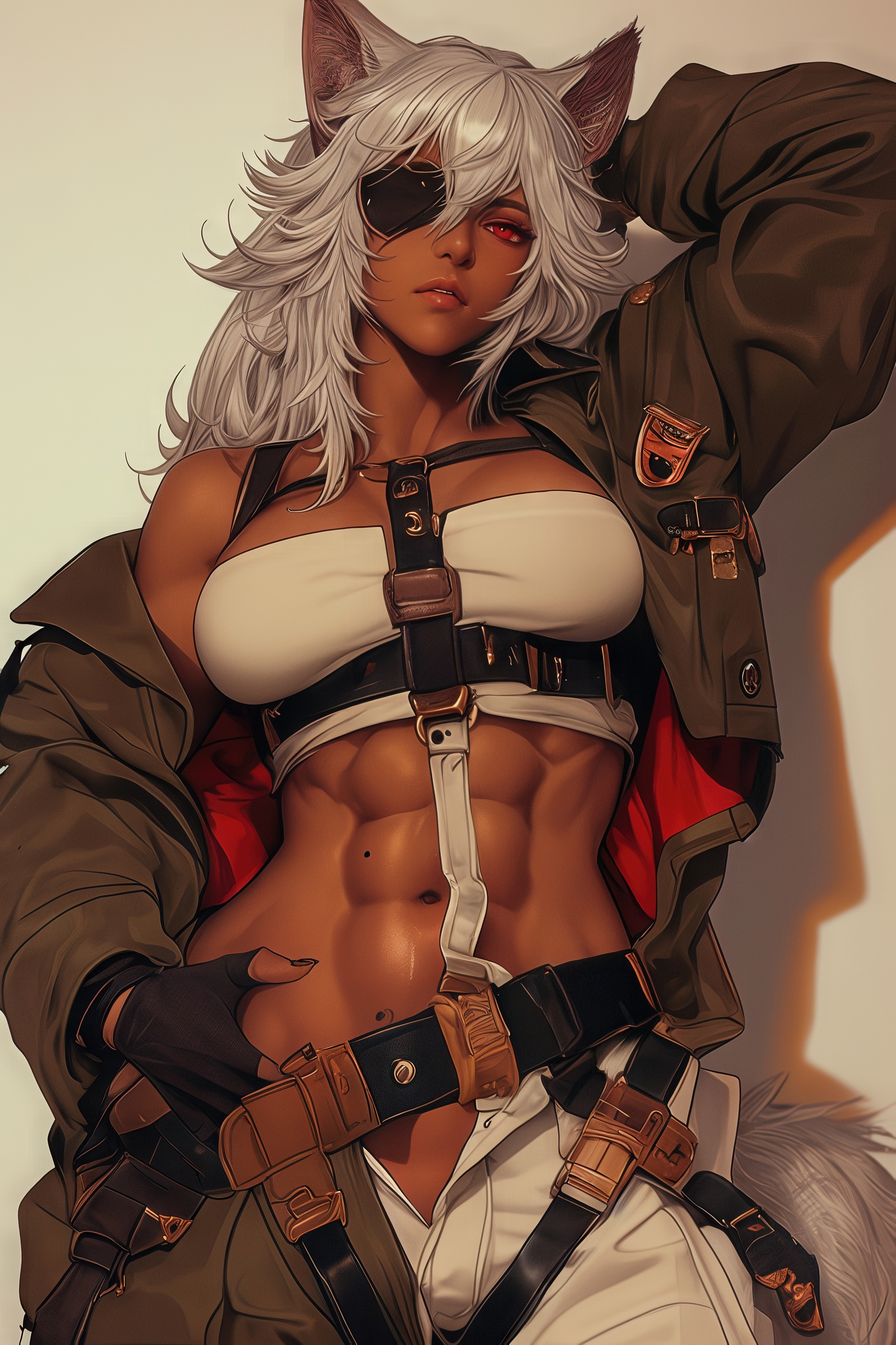 Мускулистая звероженщина с кошачьими ушами, повязкой на глазу - мечница, наставница Эрис из Mushoku Tensei.