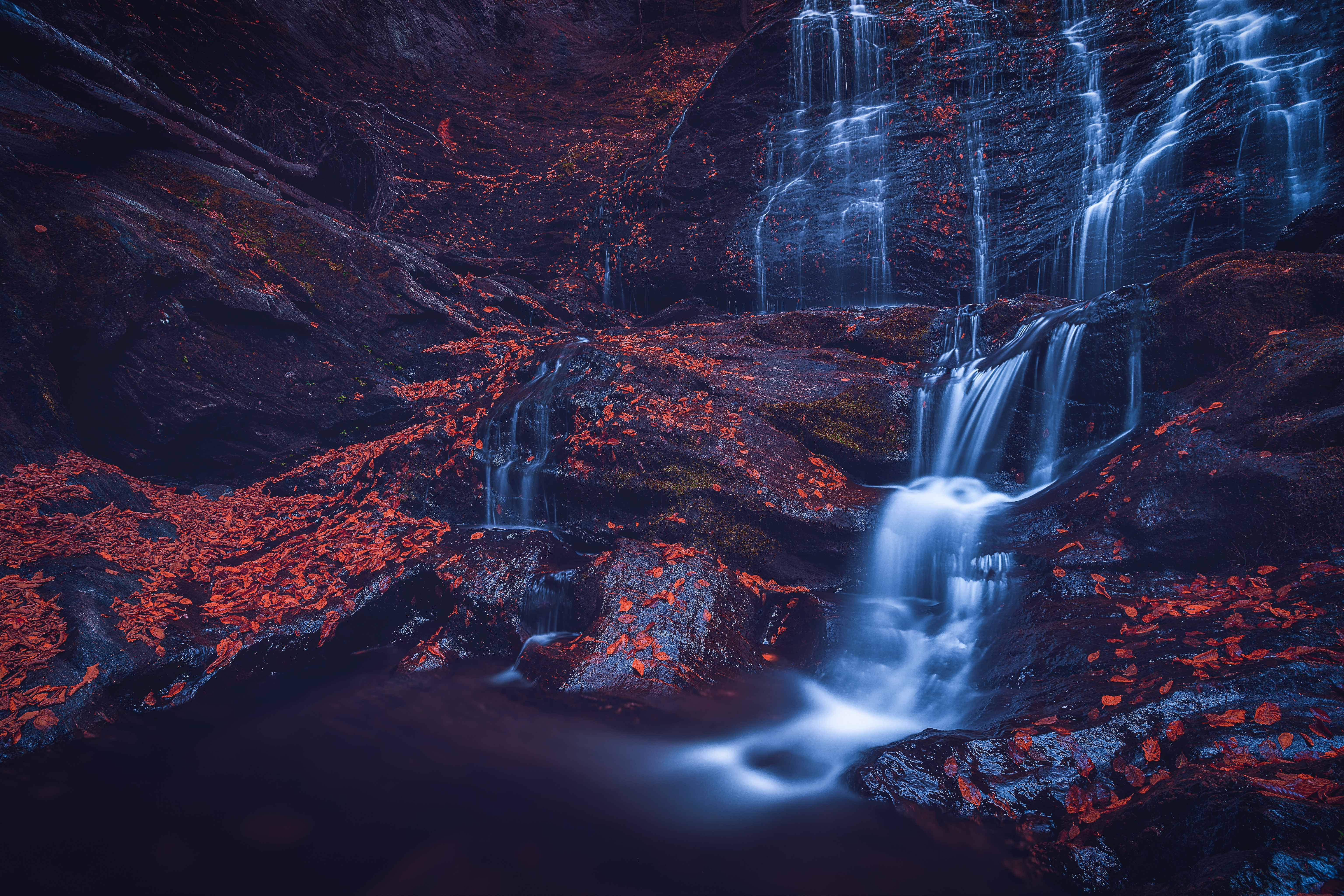 Wallpapers fall autumn leaves Moss Glen Falls on the desktop