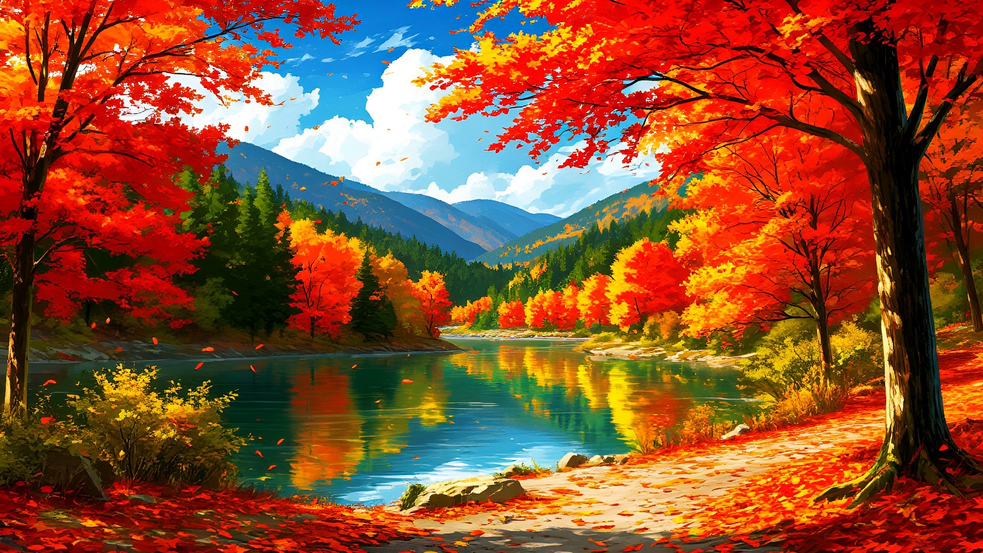 Бесплатное фото Красивый осенний пейзаж и река