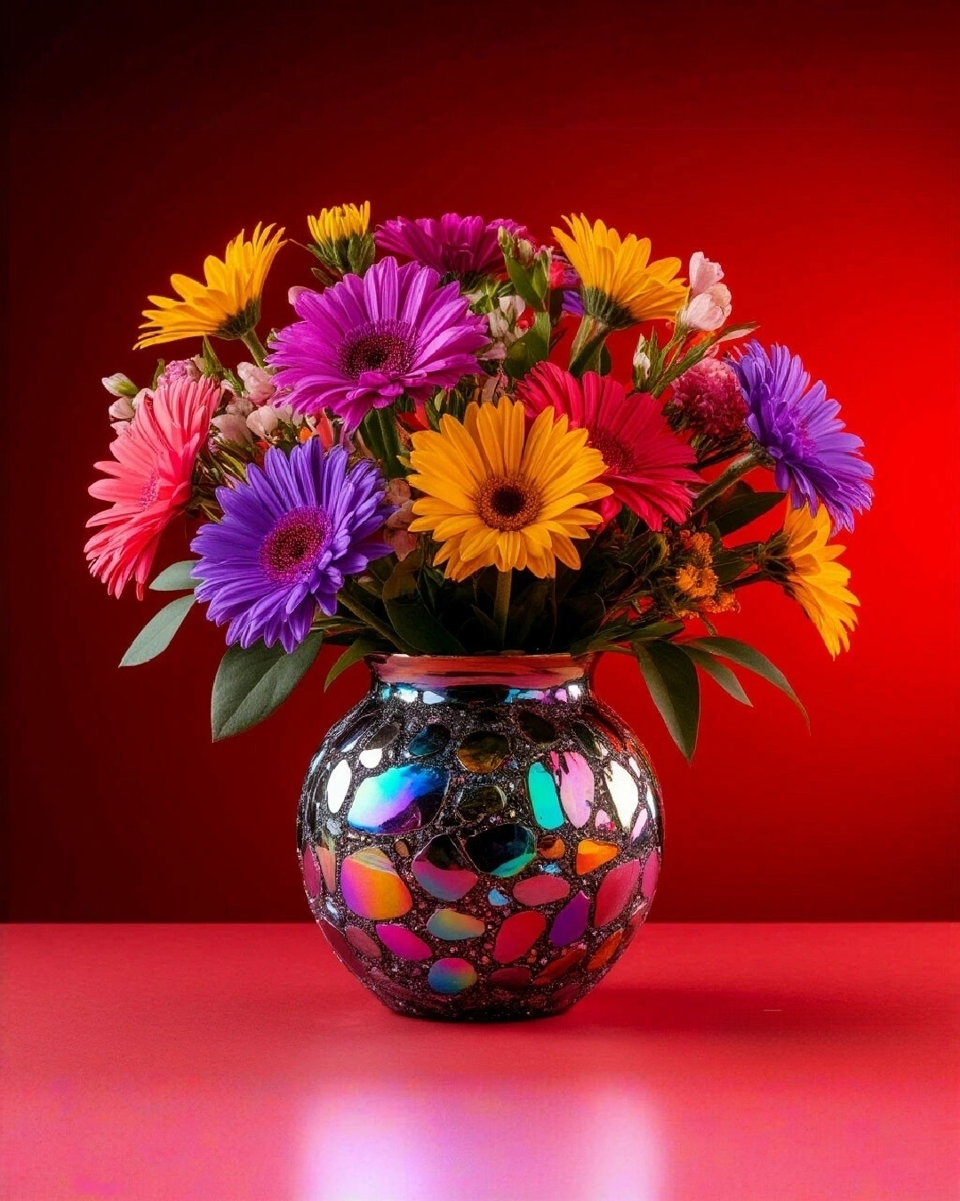 Бесплатное фото Герберы в мозаичном стекле