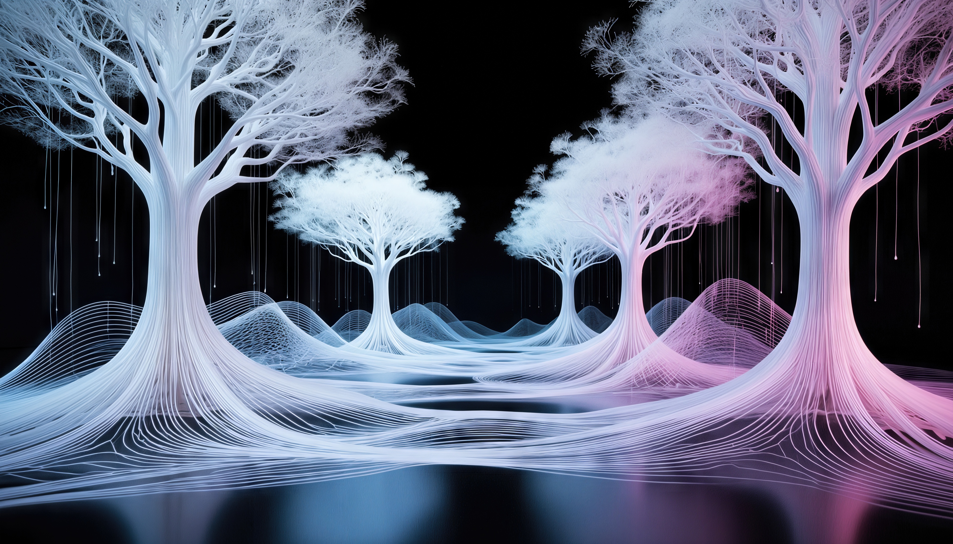 Free photo Neon forest of glowing lines on a black background.