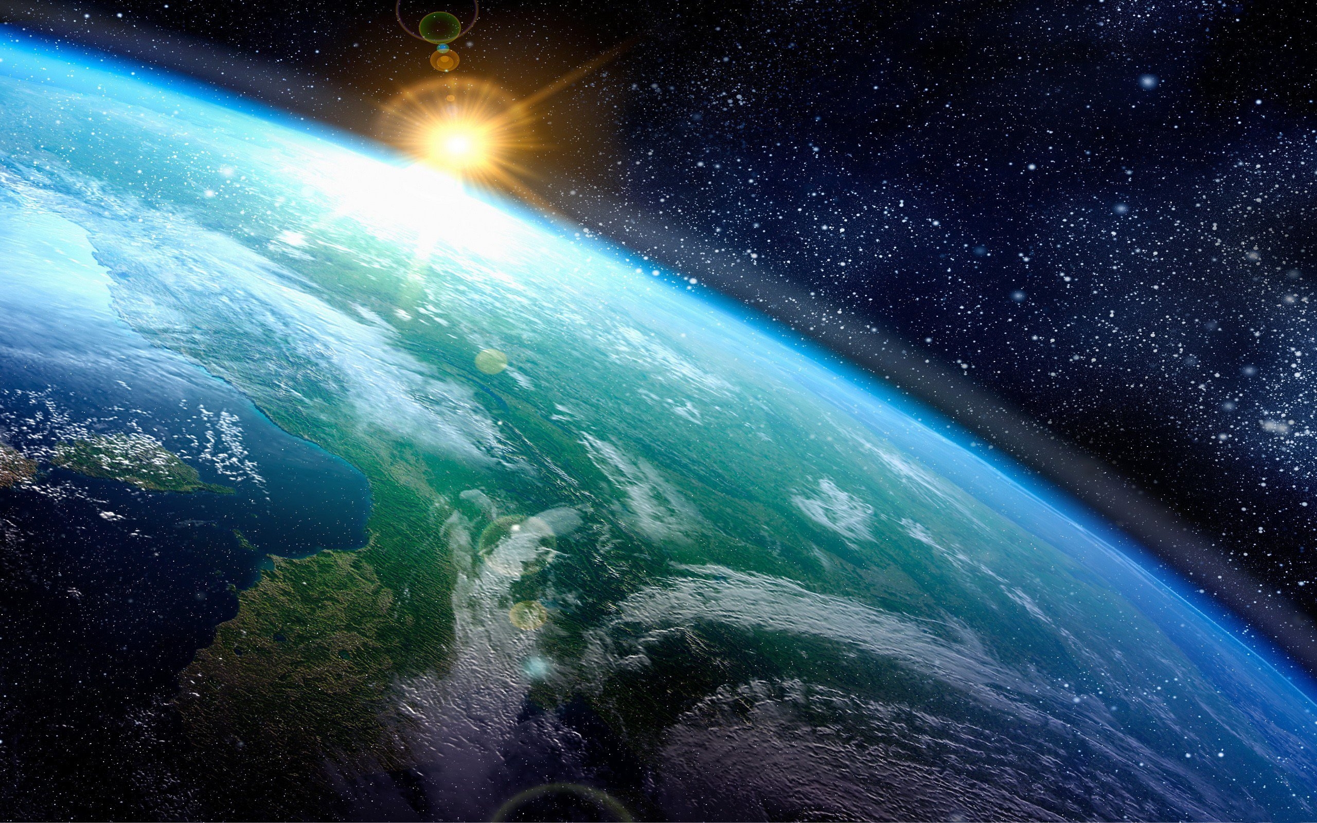 Бесплатное фото Восход солнца в космосе над поверхностью Земли