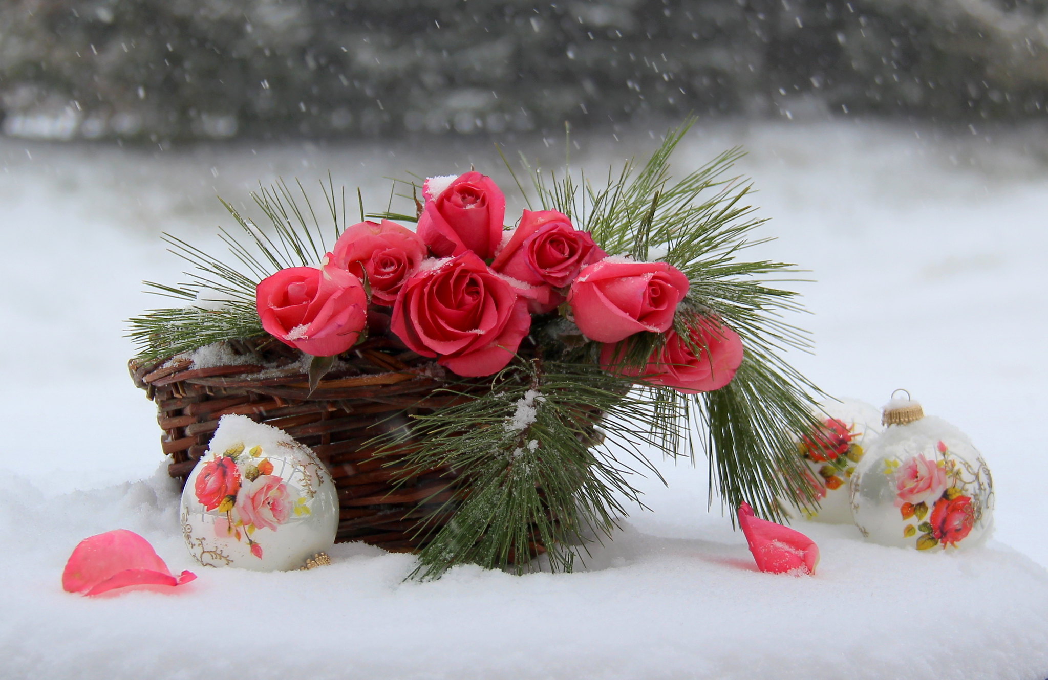 Wallpapers New Year roses basket on the desktop