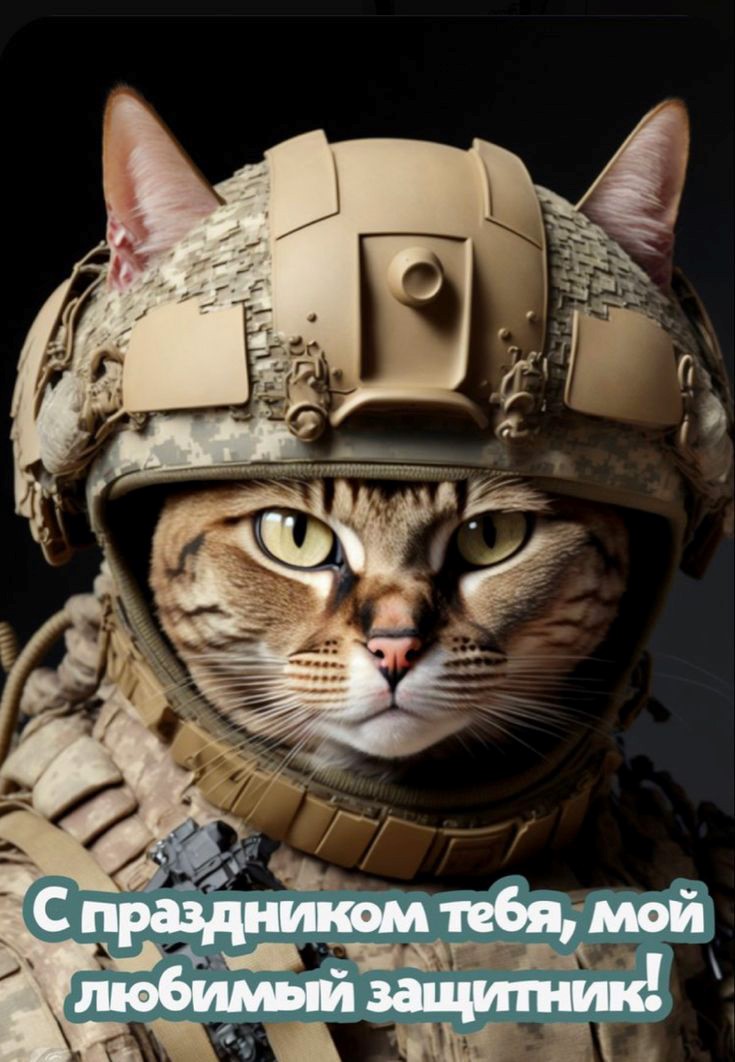 Free postcard Happy holidays to you, my beloved defender: a postcard with a fighting cat