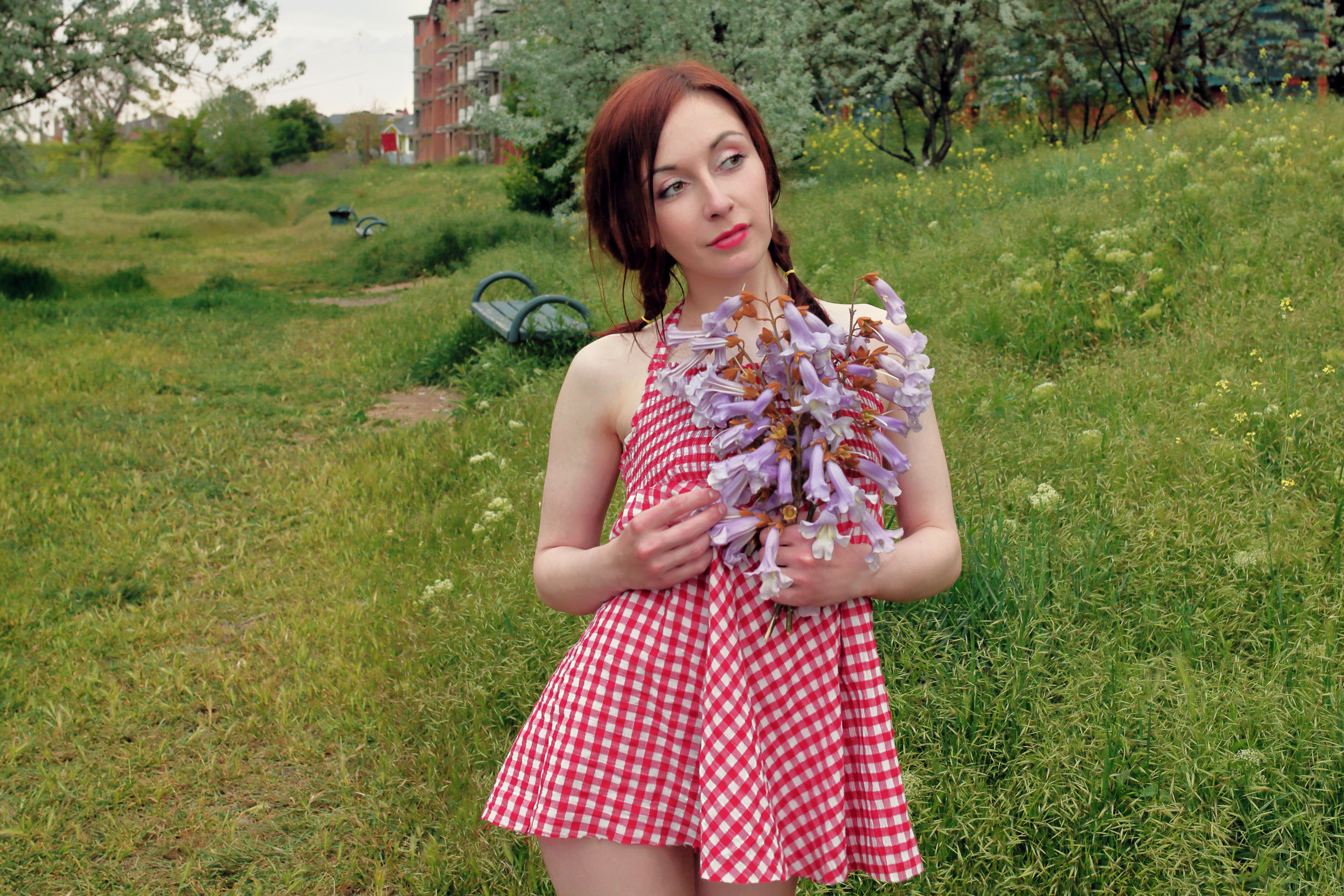 Free photo Agatha Night posing on the grass