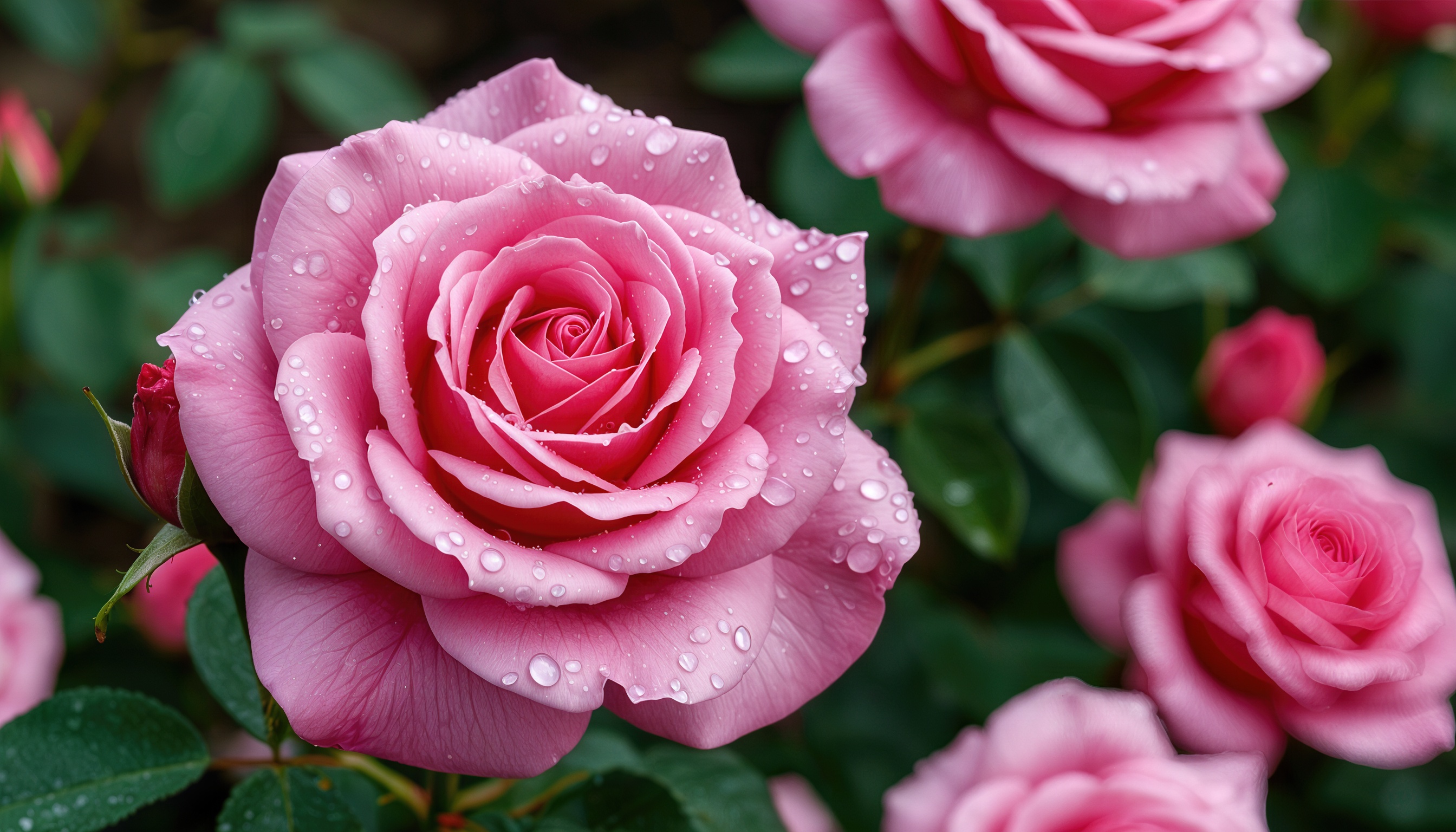 На фото роза с каплями воды, символ любви и красоты.