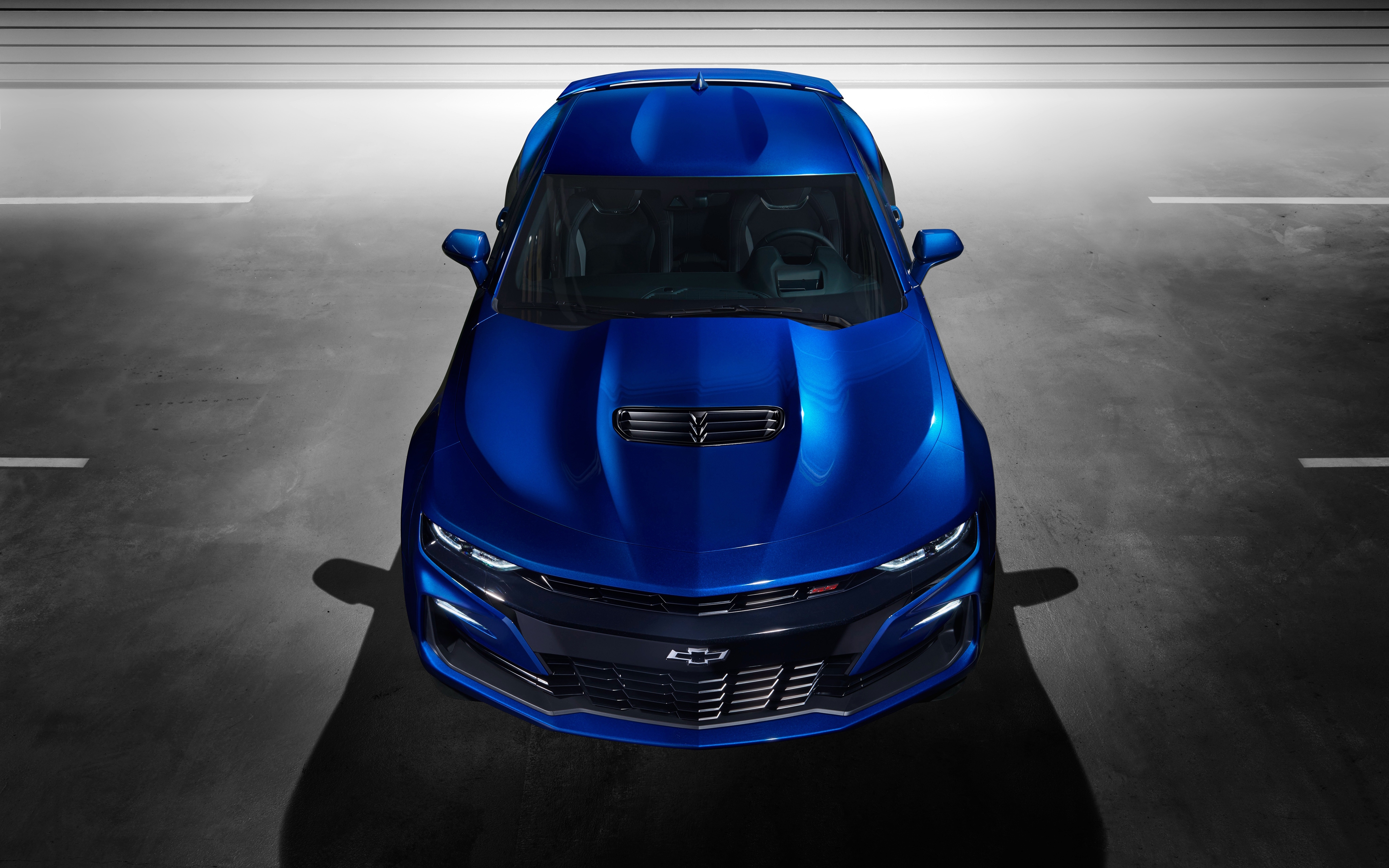 Обои обои chevrolet camaro синие мускул-кары вид сверху спереди на рабочий стол