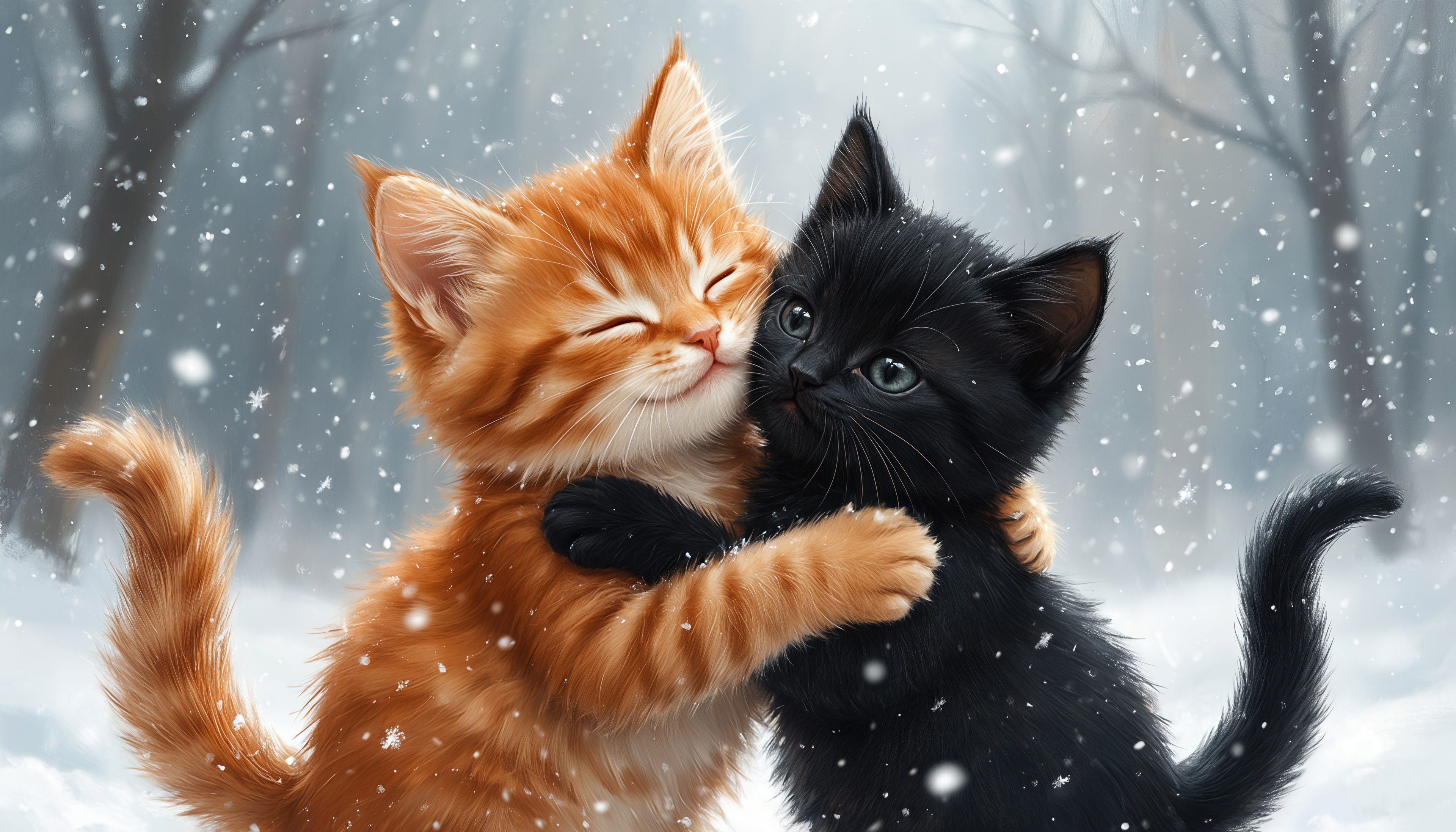 Бесплатное фото Пушистые друзья не боятся зимы - они вместе.