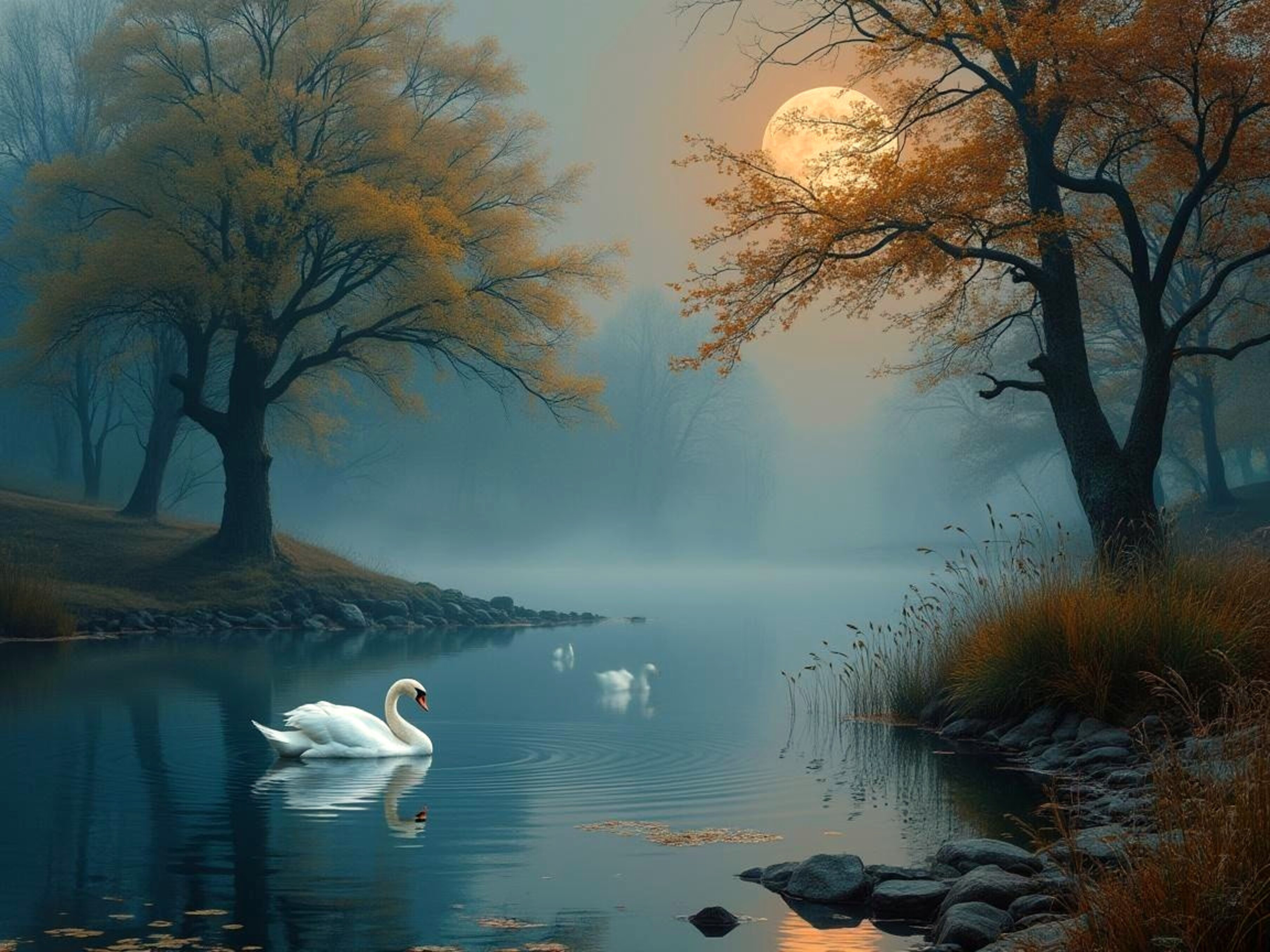 A calm lake at night