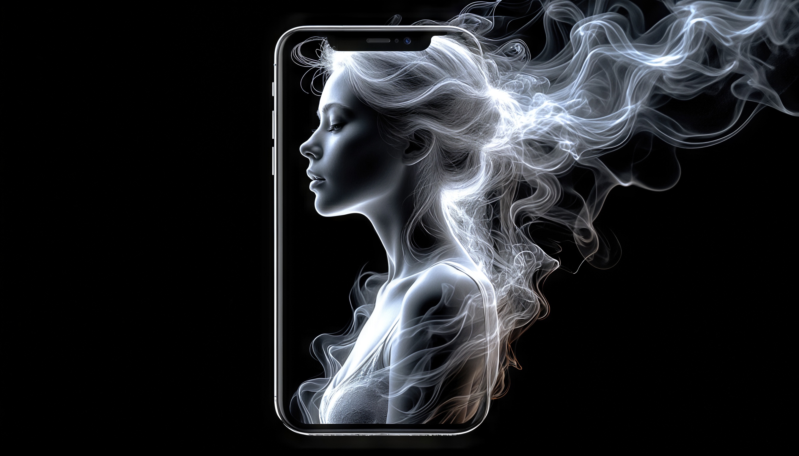 Бесплатное фото Эфемерный силуэт на экране - танец дыма и света.