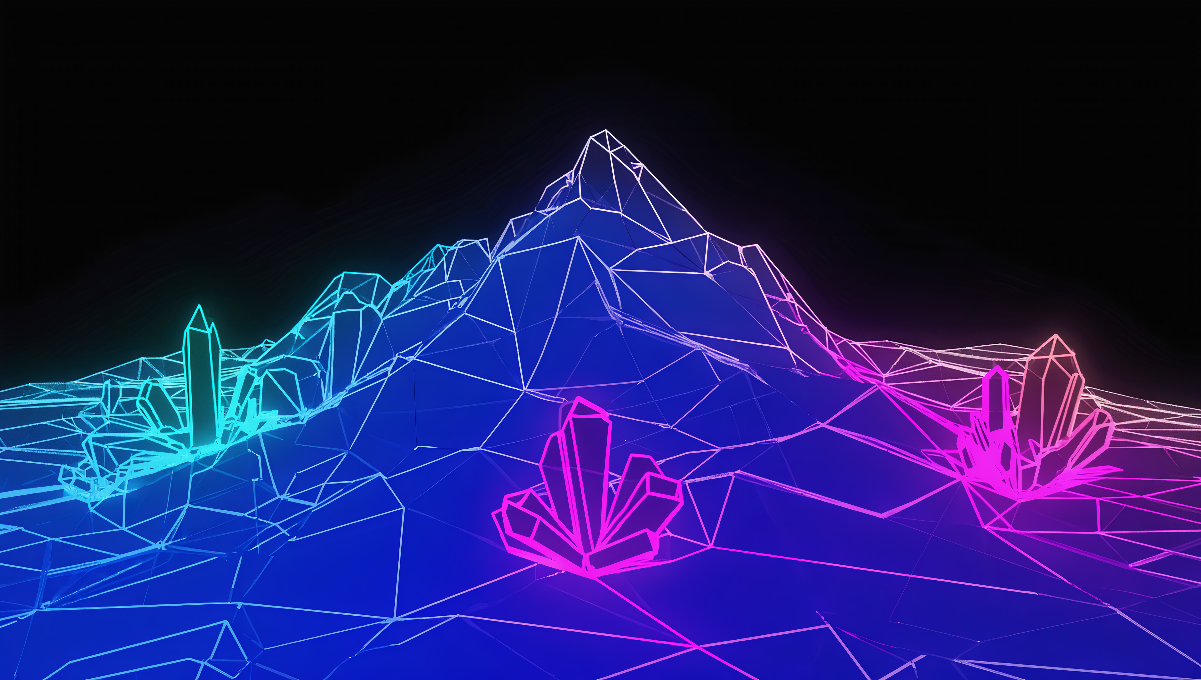 Бесплатное фото Обои на рабочий стол, абстрактная картина, на которой изображены горы и кристаллы