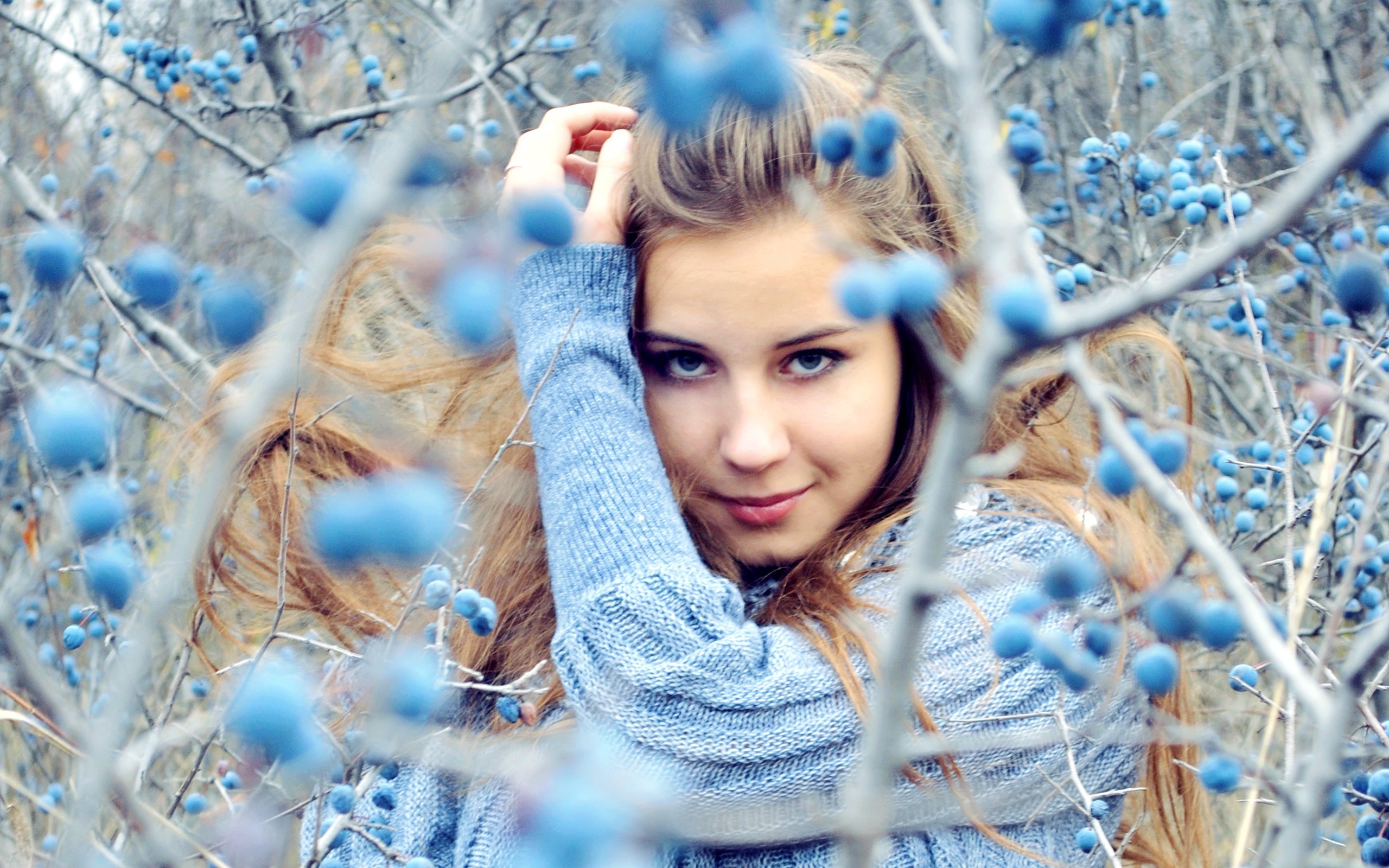 Free photo The girl in front of the blueberry bushes.