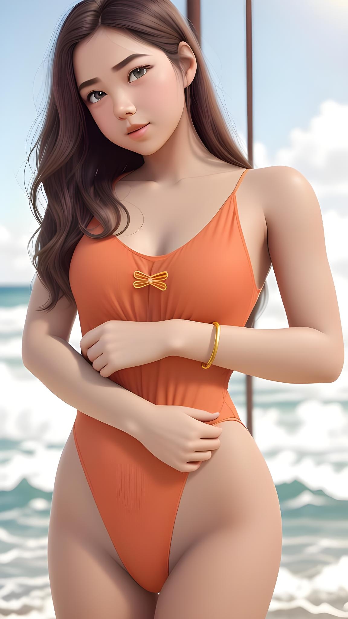 Бесплатное фото Девушка в оранжевом купальнике.