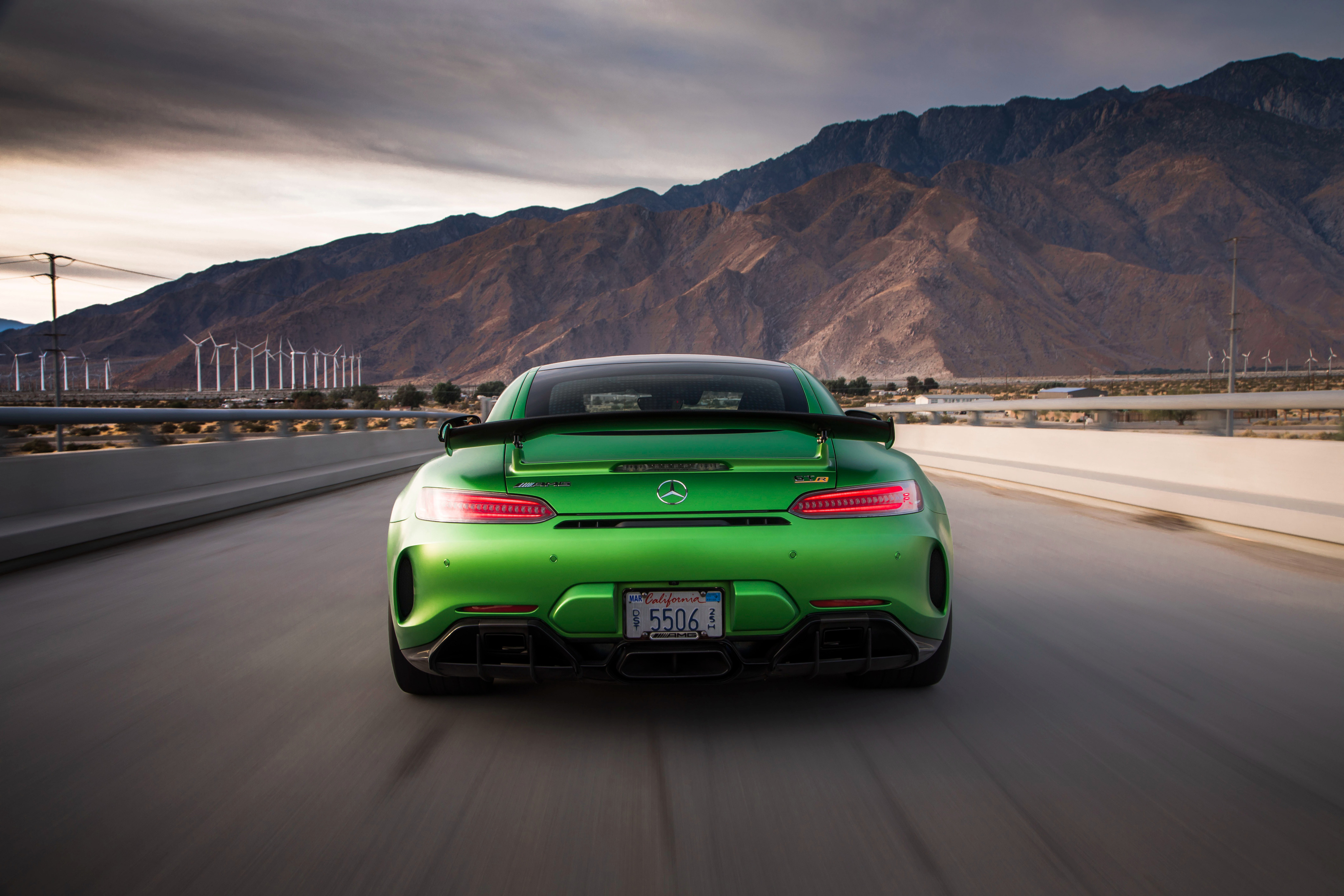 Free photo 2018 Mercedes AMG GTR green rear view