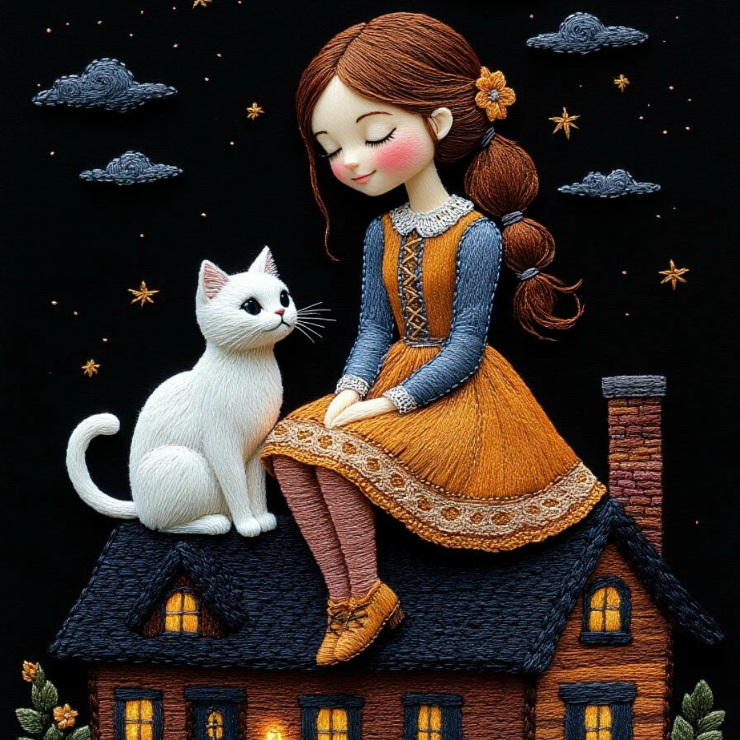 Бесплатное фото Девочка и белый кот