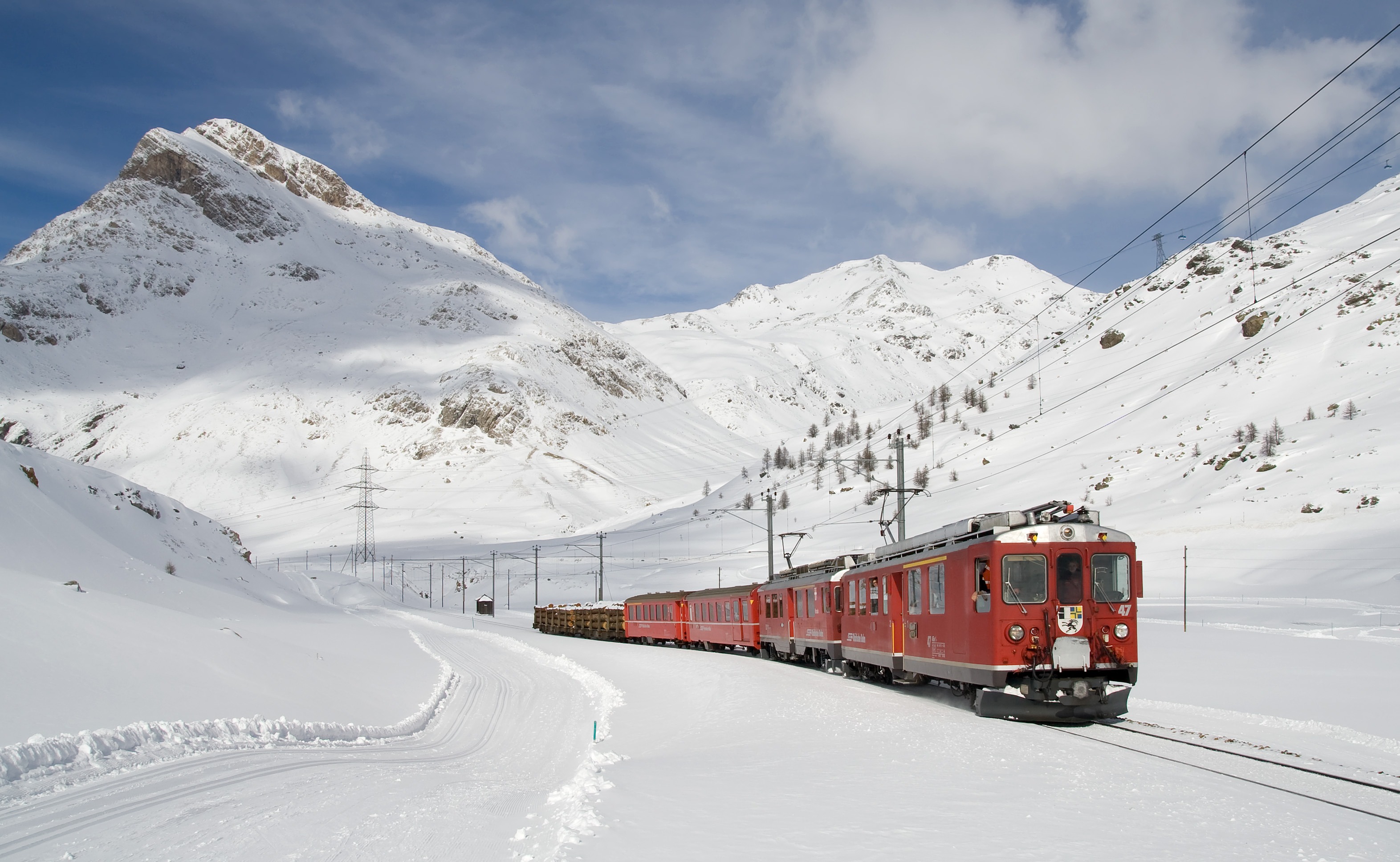 A train in the snowy mountains