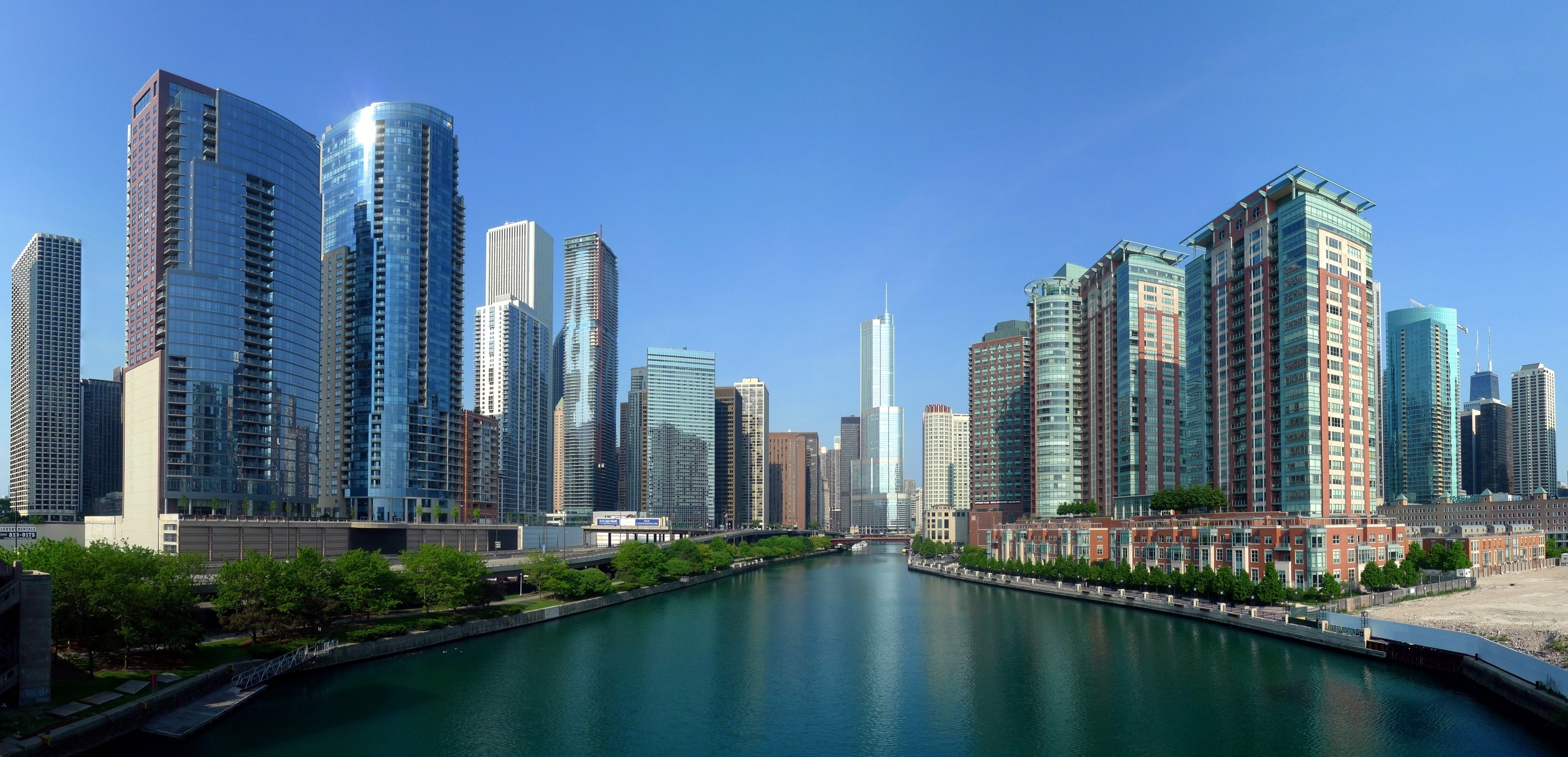 Wallpapers buildings skyscrapers river on the desktop