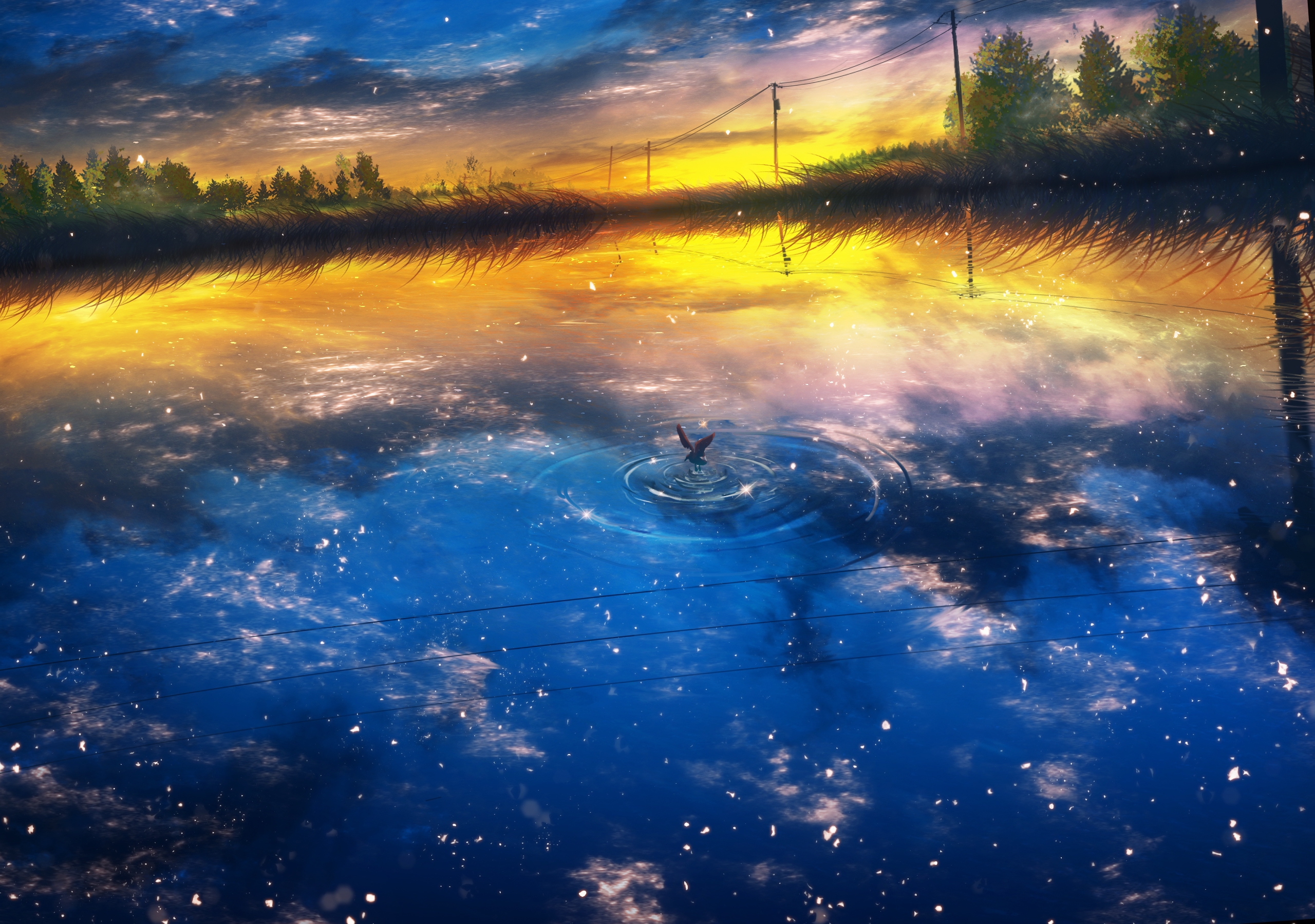 Free photo Anime lake at sunset