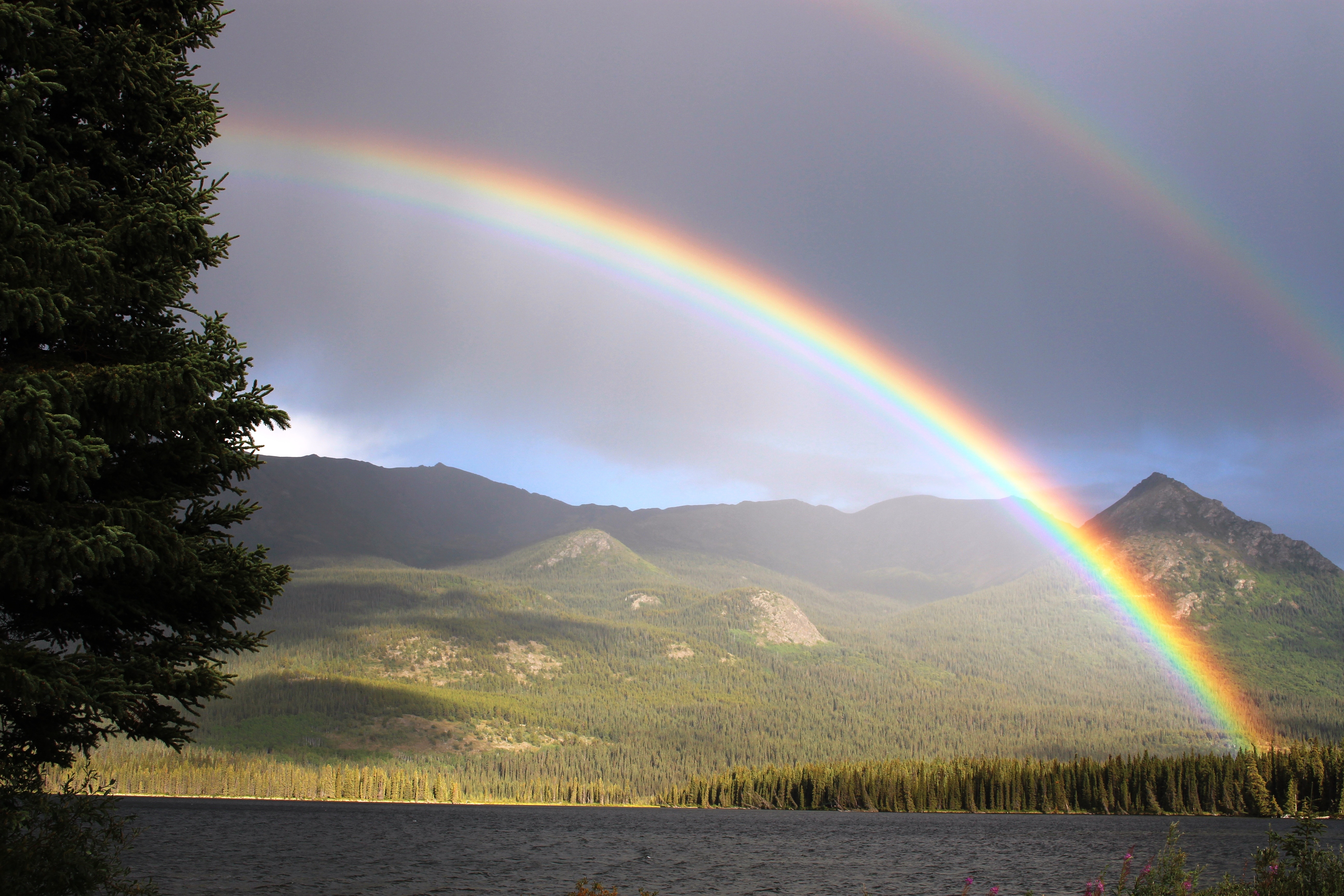 Free photo A double rainbow over the river