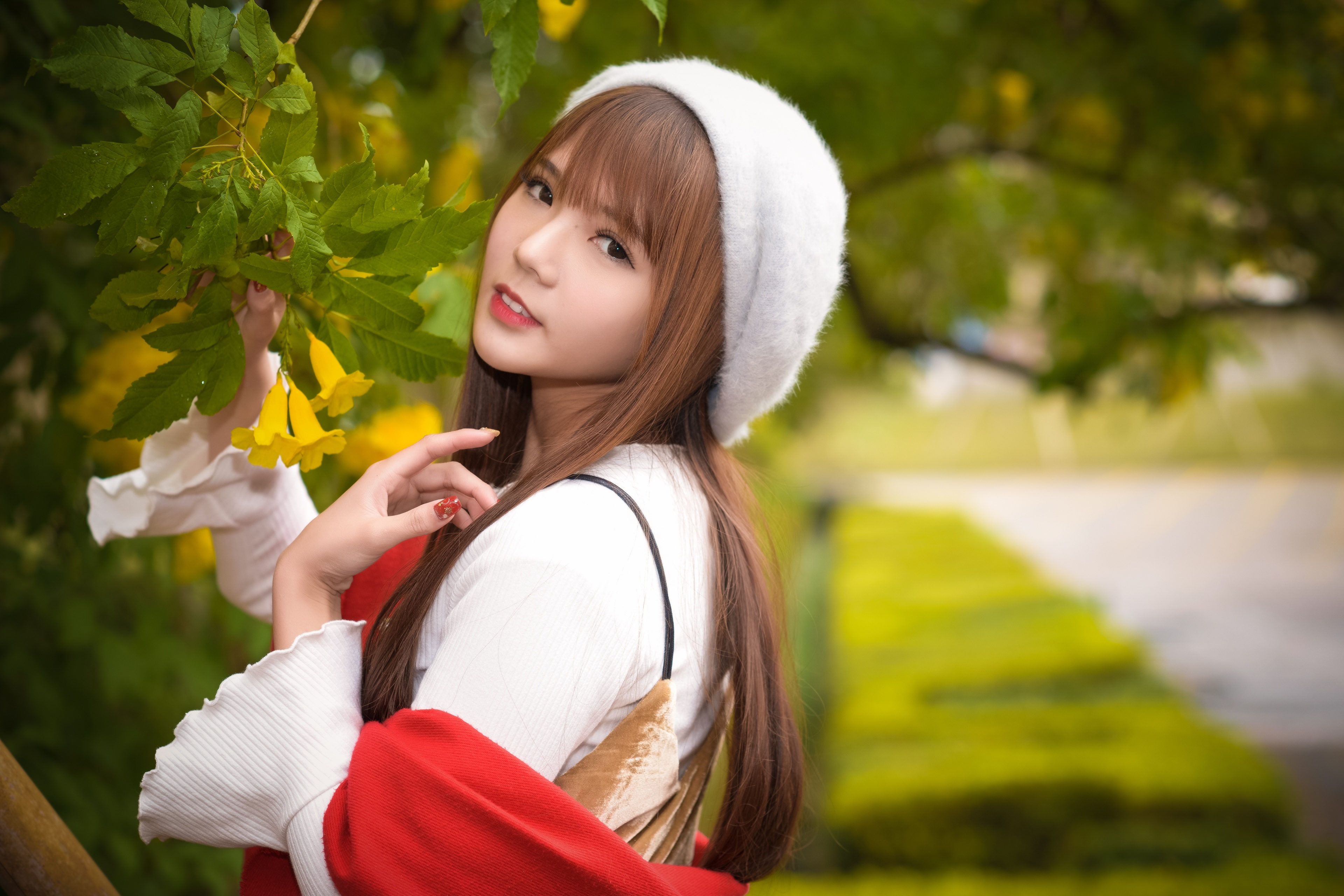 Wallpapers young woman foliage brown haired on the desktop